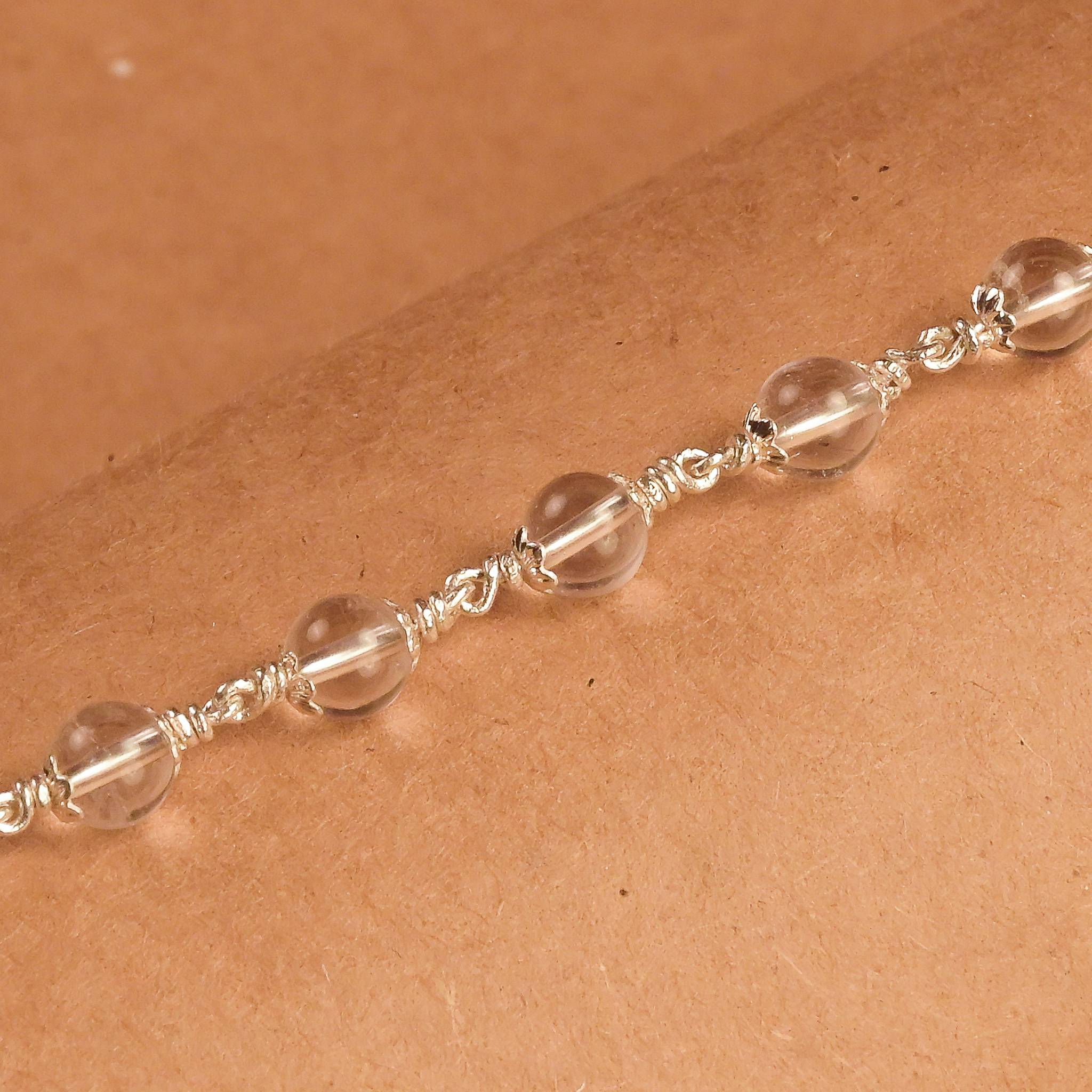 5-6 MM Sphatik Beads Silver Bracelet