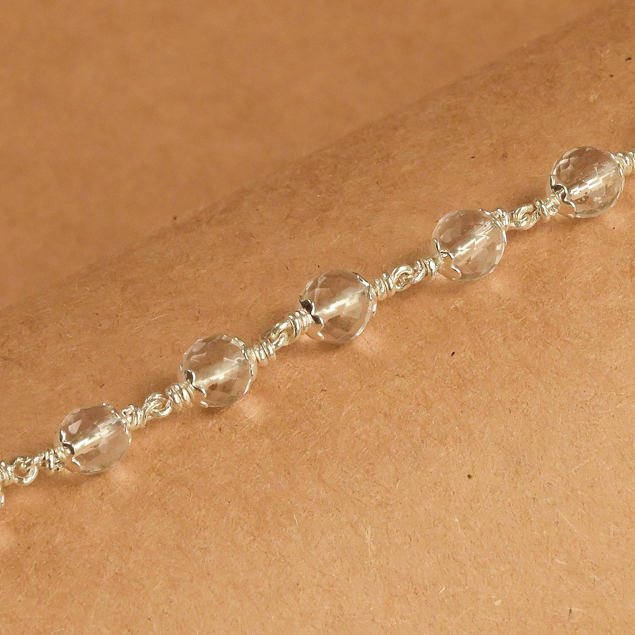 5-6 MM Sphatik Diamond Cut Beads Silver Bracelet