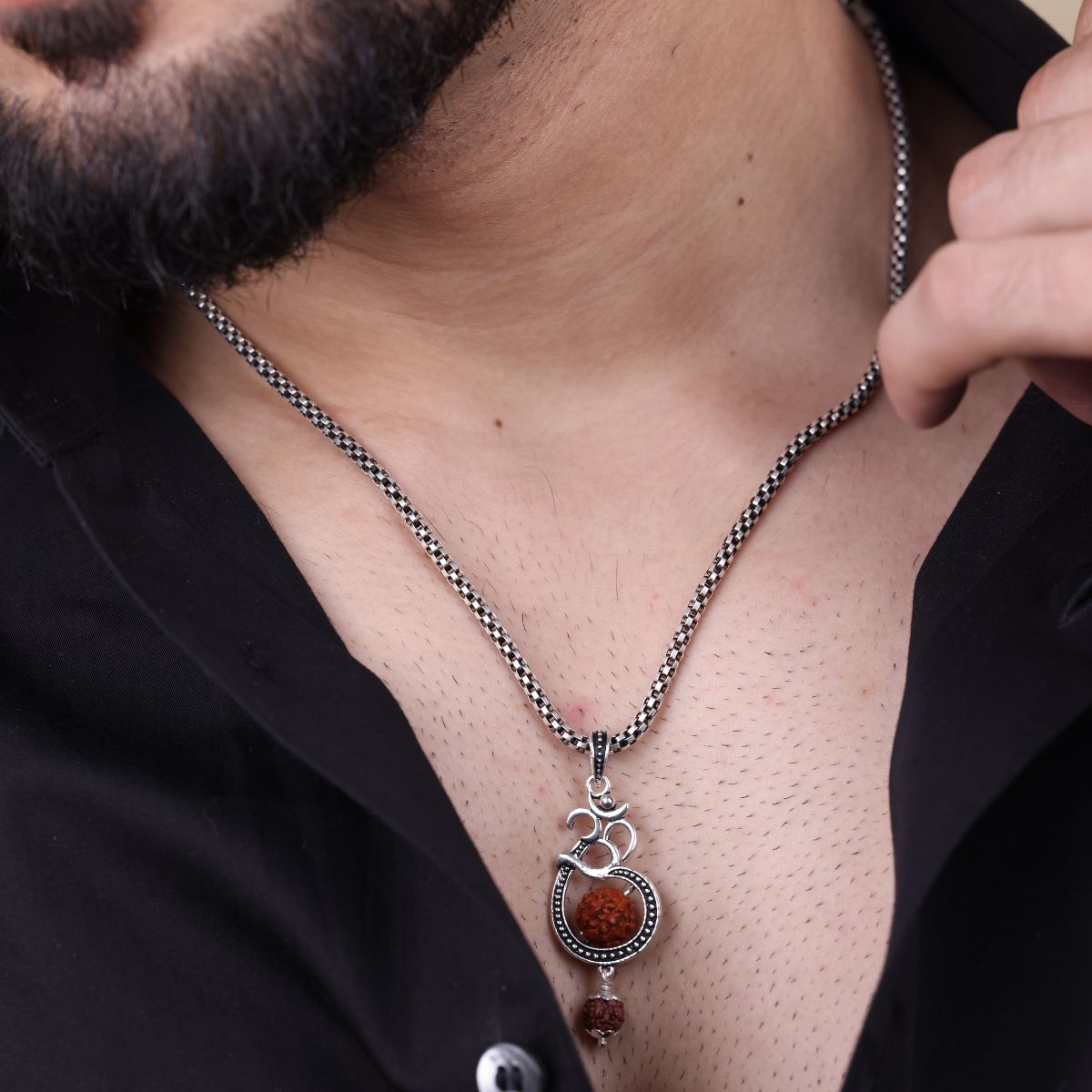 Authentic Om Rudraksha Silver Pendant