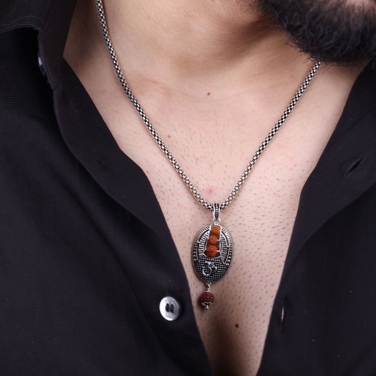 Authentic Om Rudraksha Beads Silver Pendant