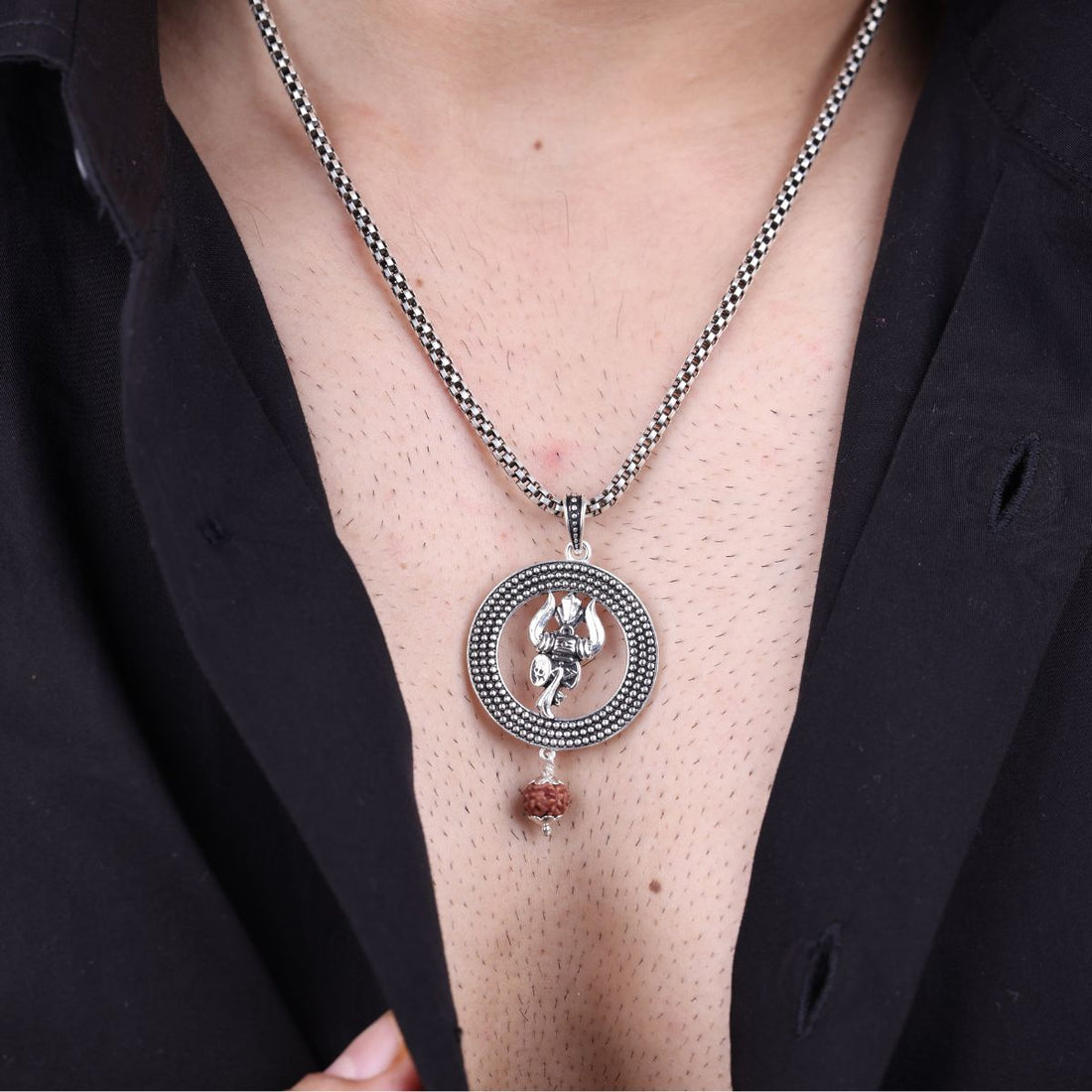 Authentic Trishul Rudraksha Silver Pendant
