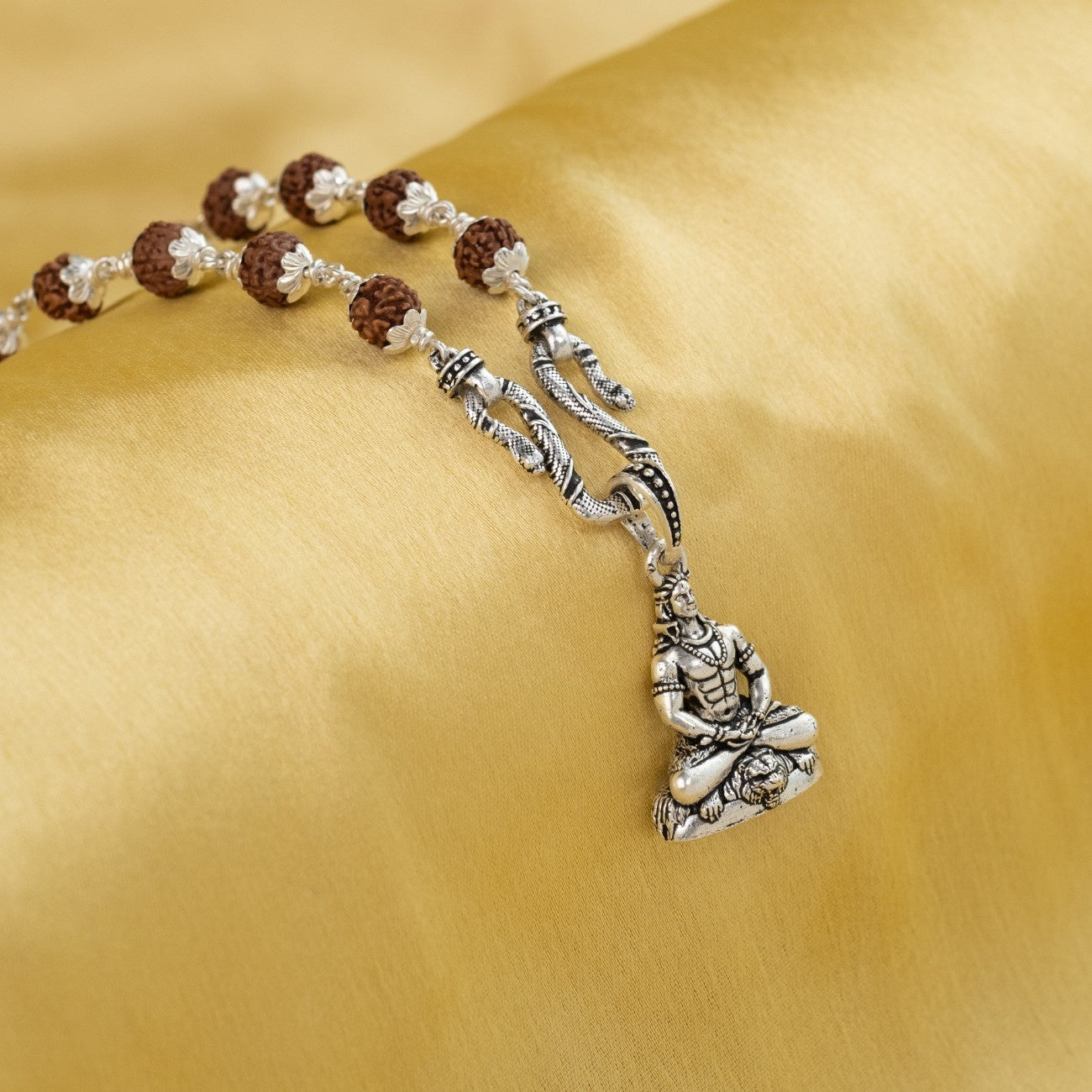Divine Adiyogi Mahadev Silver Pendant With Rudraksha Mala