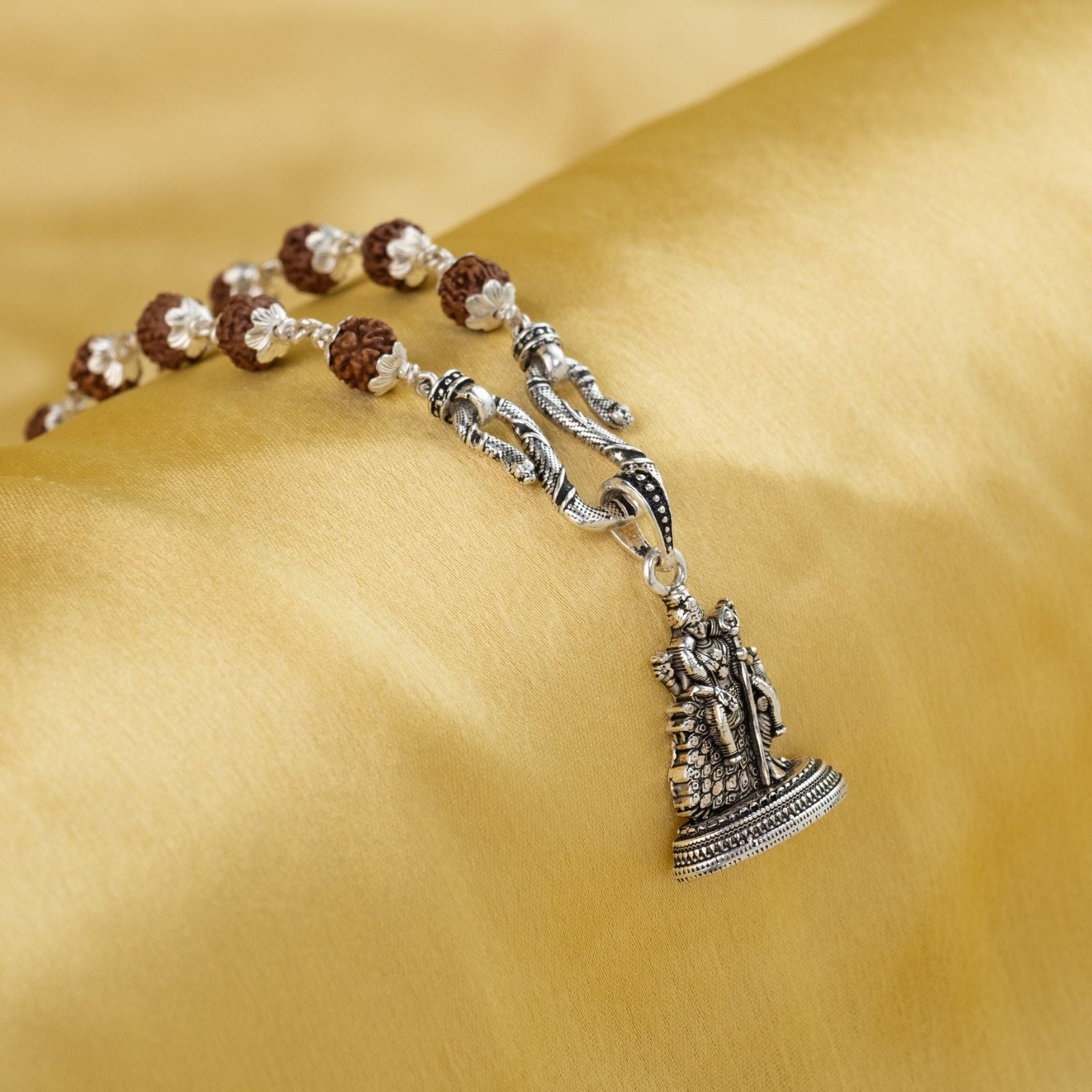 Lord Murugan Silver Pendant With Rudraksha Mala