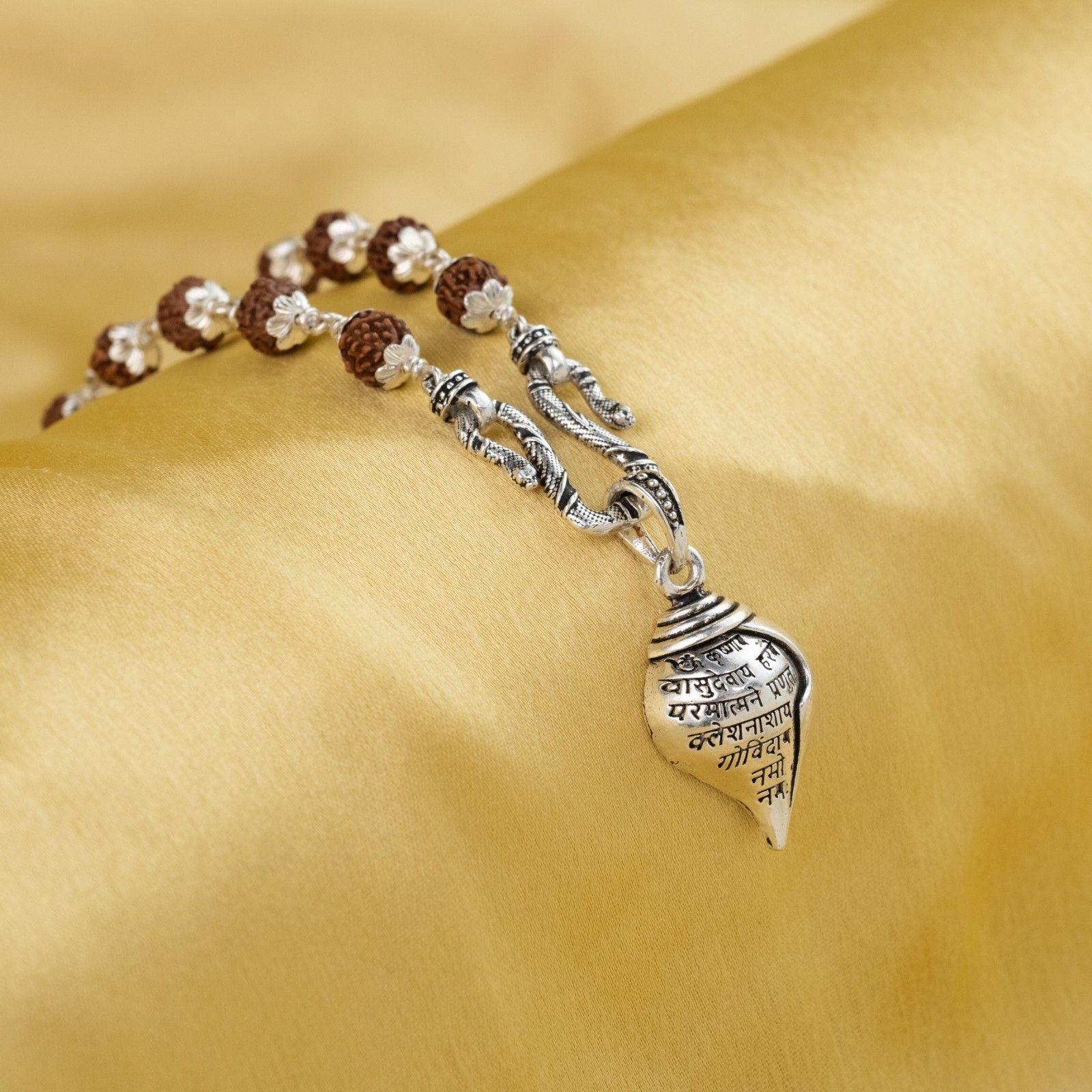 Shri Krishna Shankha Silver pendant With Rudraksha Mala