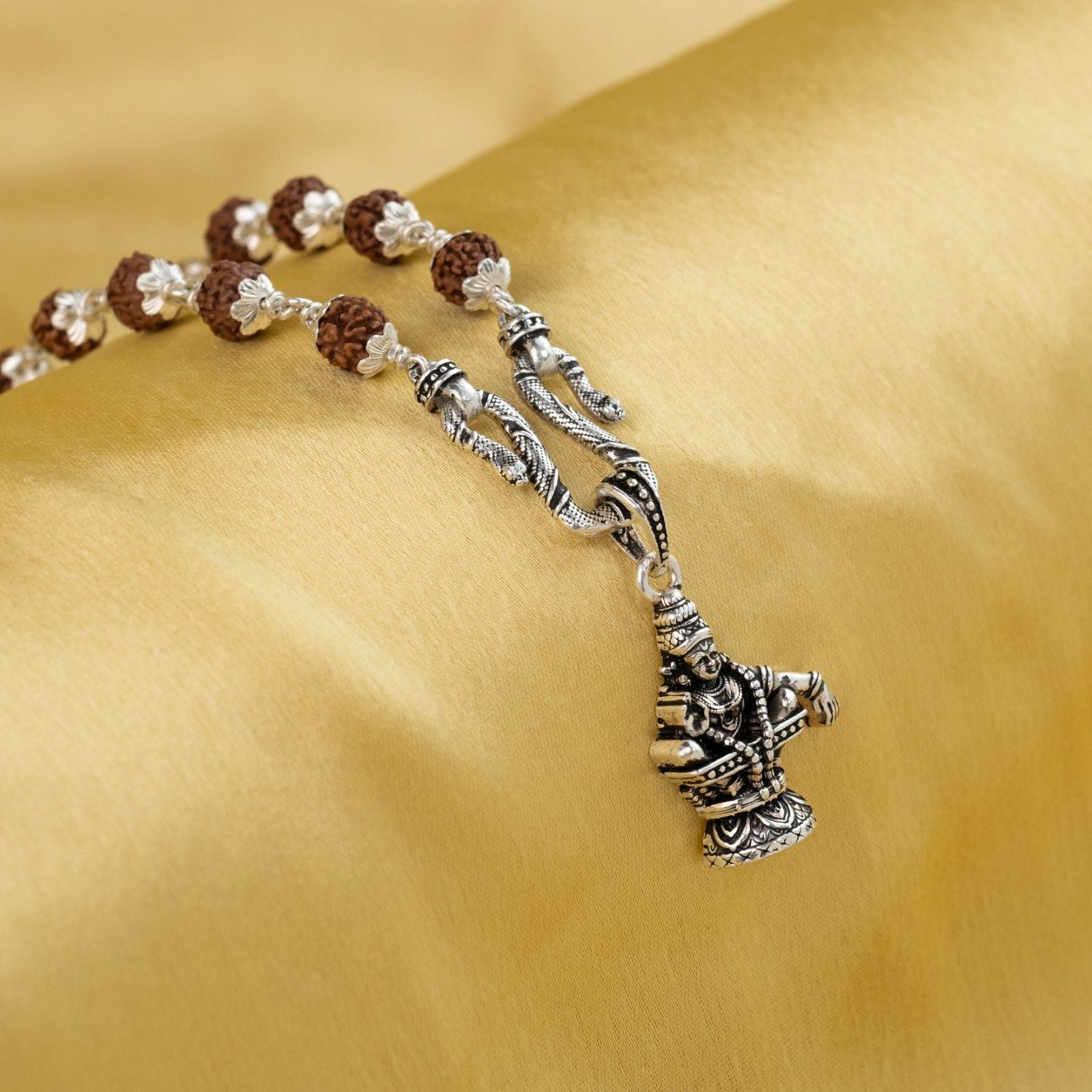 Lord Ayyappan Silver Pendant With Rudraksha Mala