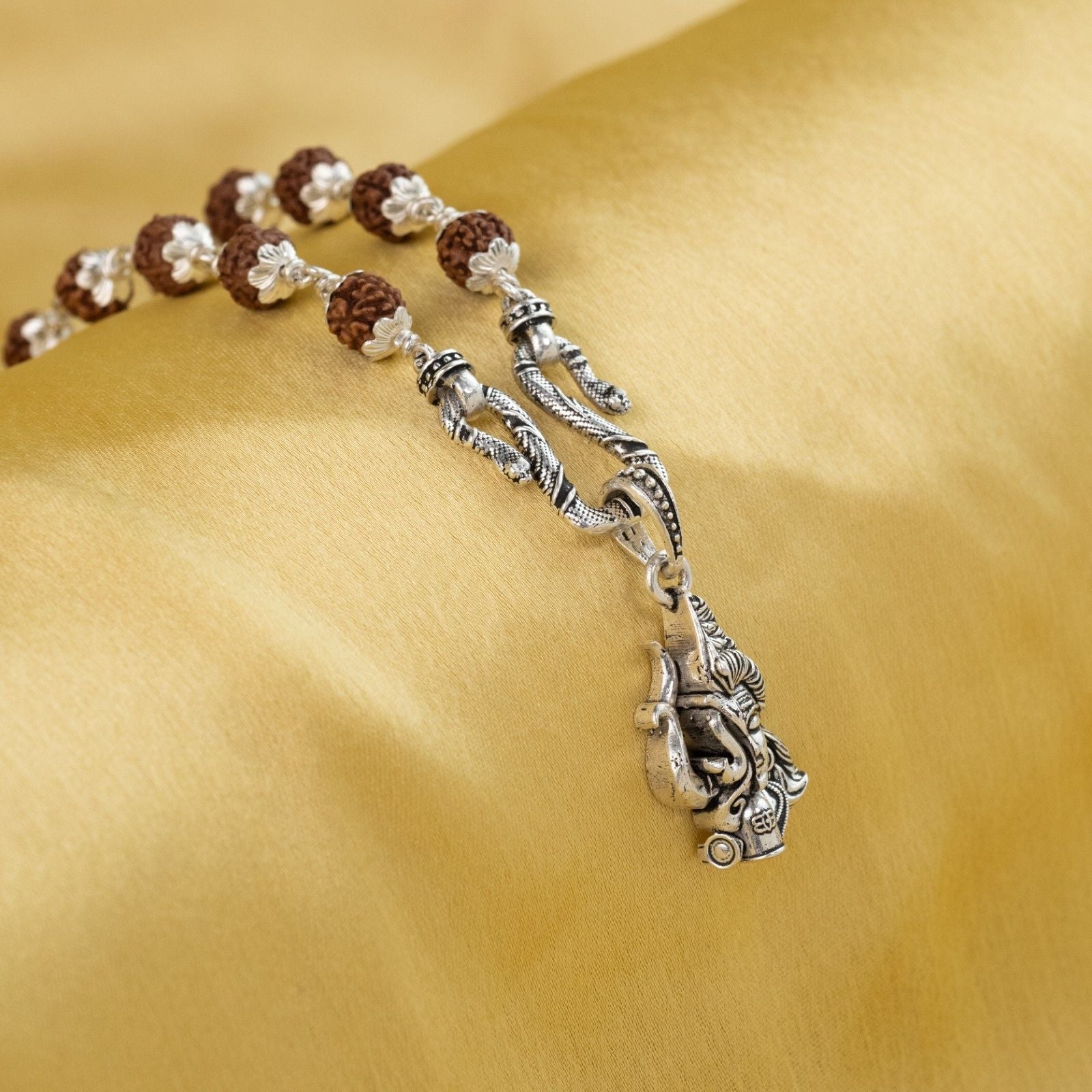 Mahadev Trishul Silver Pendant With Rudraksha Mala