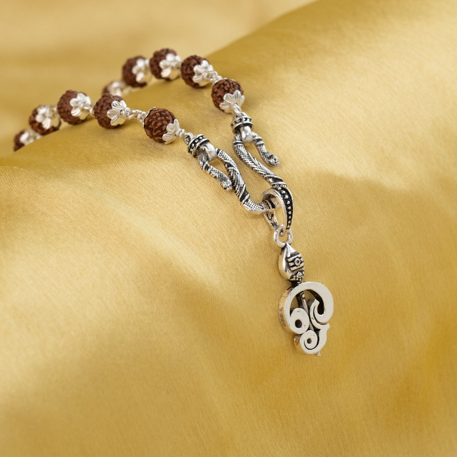 Om Silver Pendant With Rudraksha Mala