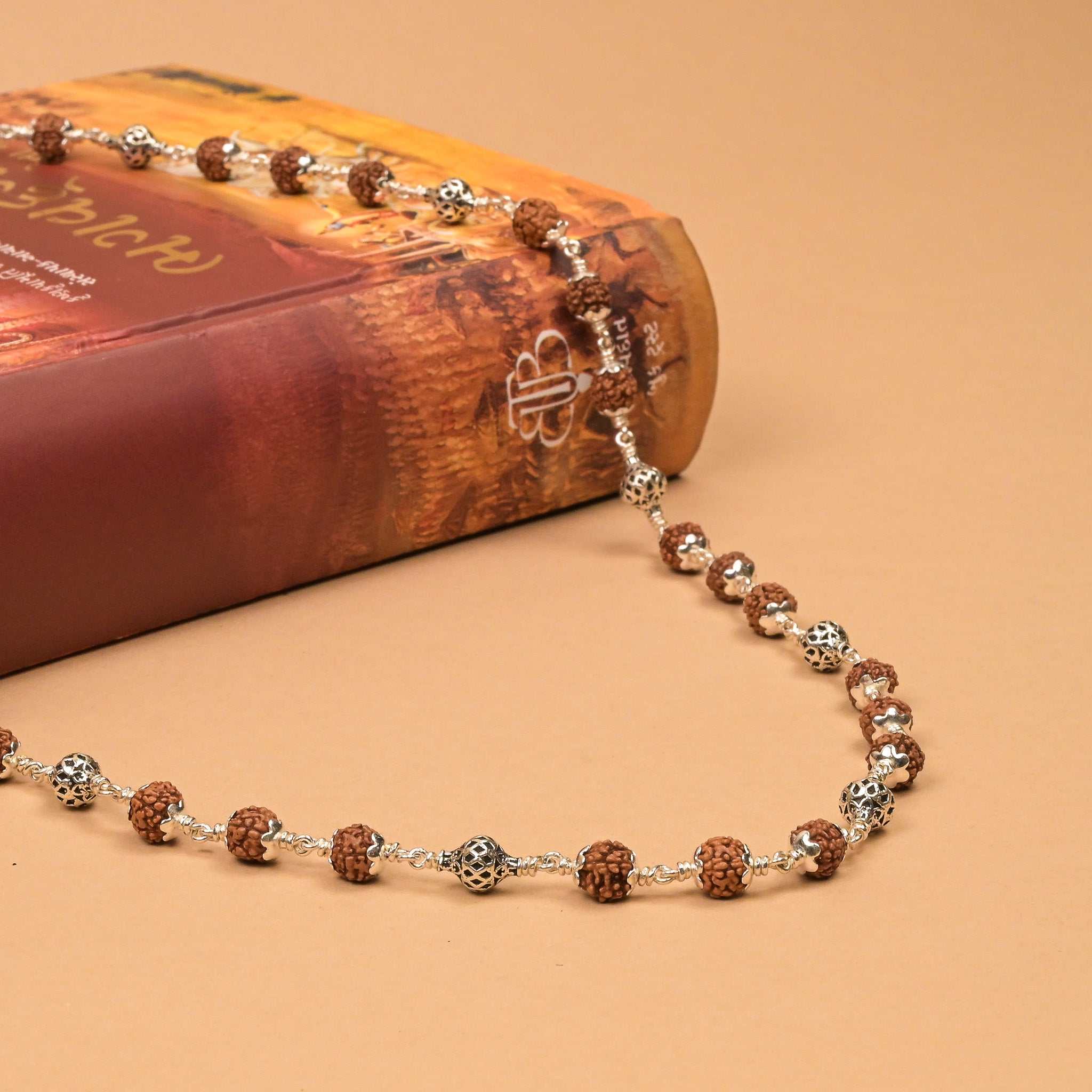 Rudraksha With Ornate Sphere Silver Beads Mala