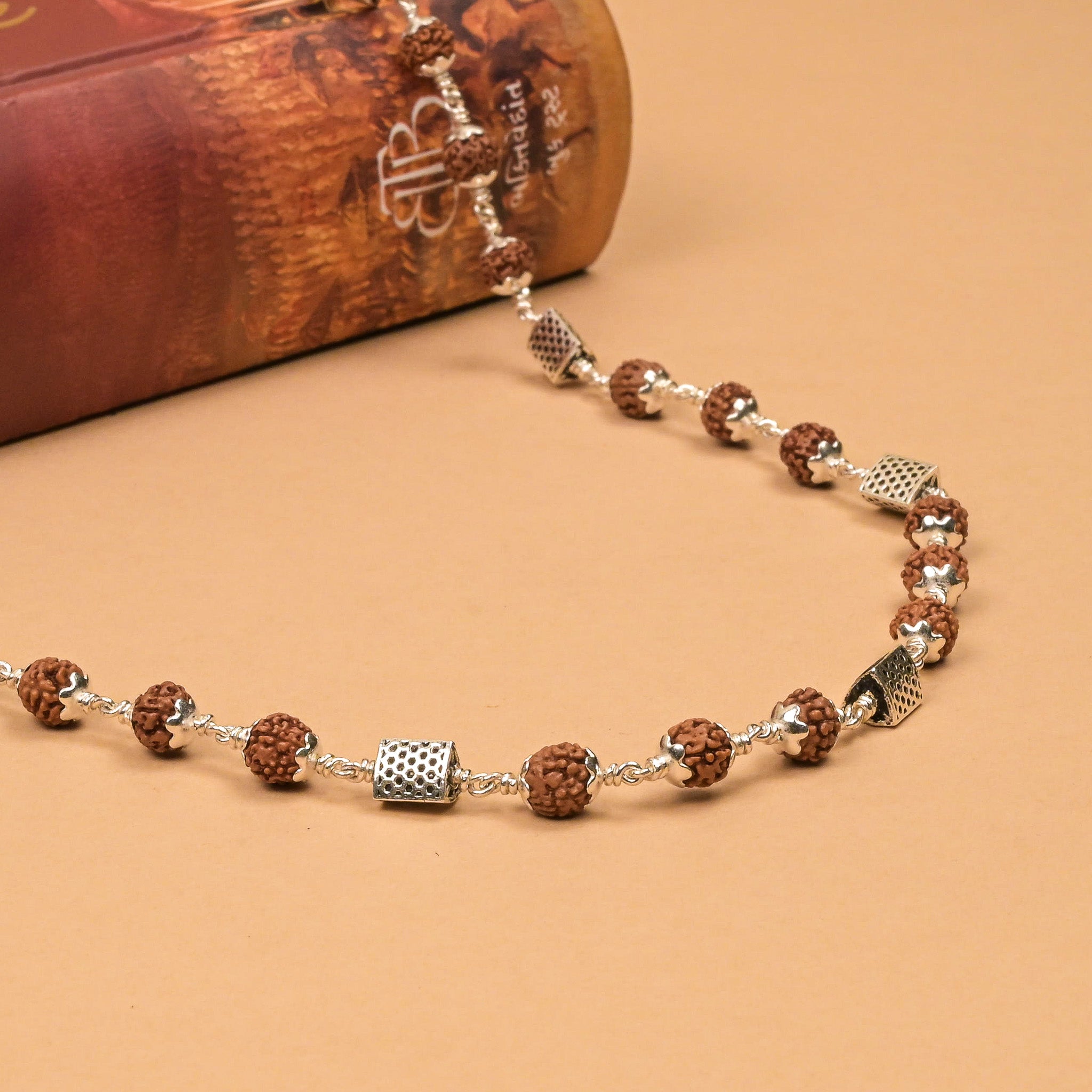 Rudraksha With Triangle Silver Beads Mala