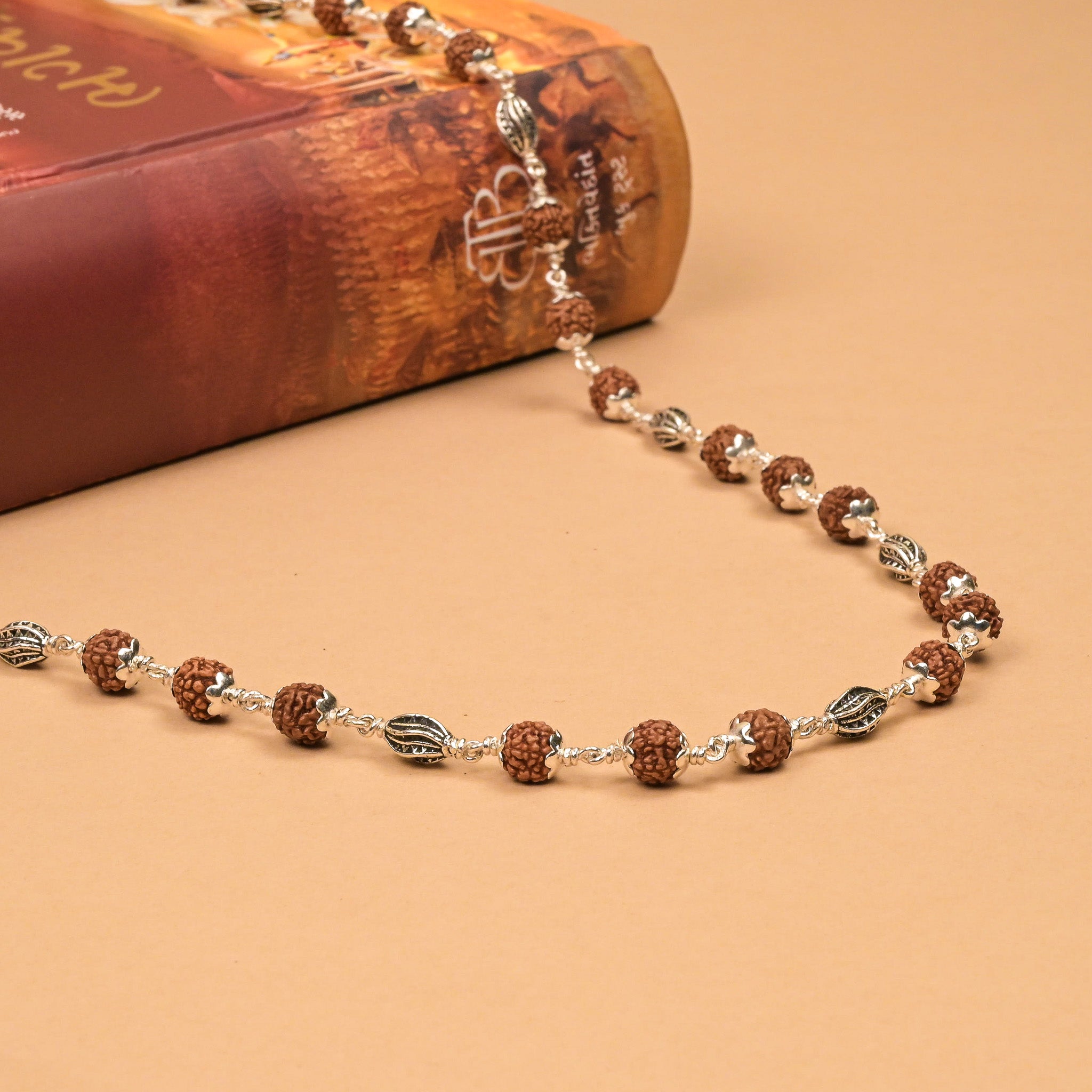 Rudraksha With Marquise Silver Beads Mala