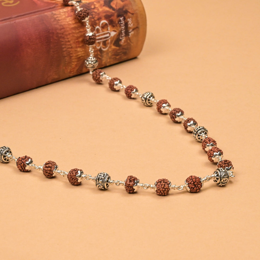 Rudraksha Mala With Om Namah Shivay Silver Beads