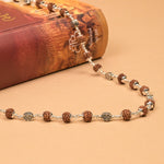 Rudraksha With Hollow Circular Silver Beads Mala