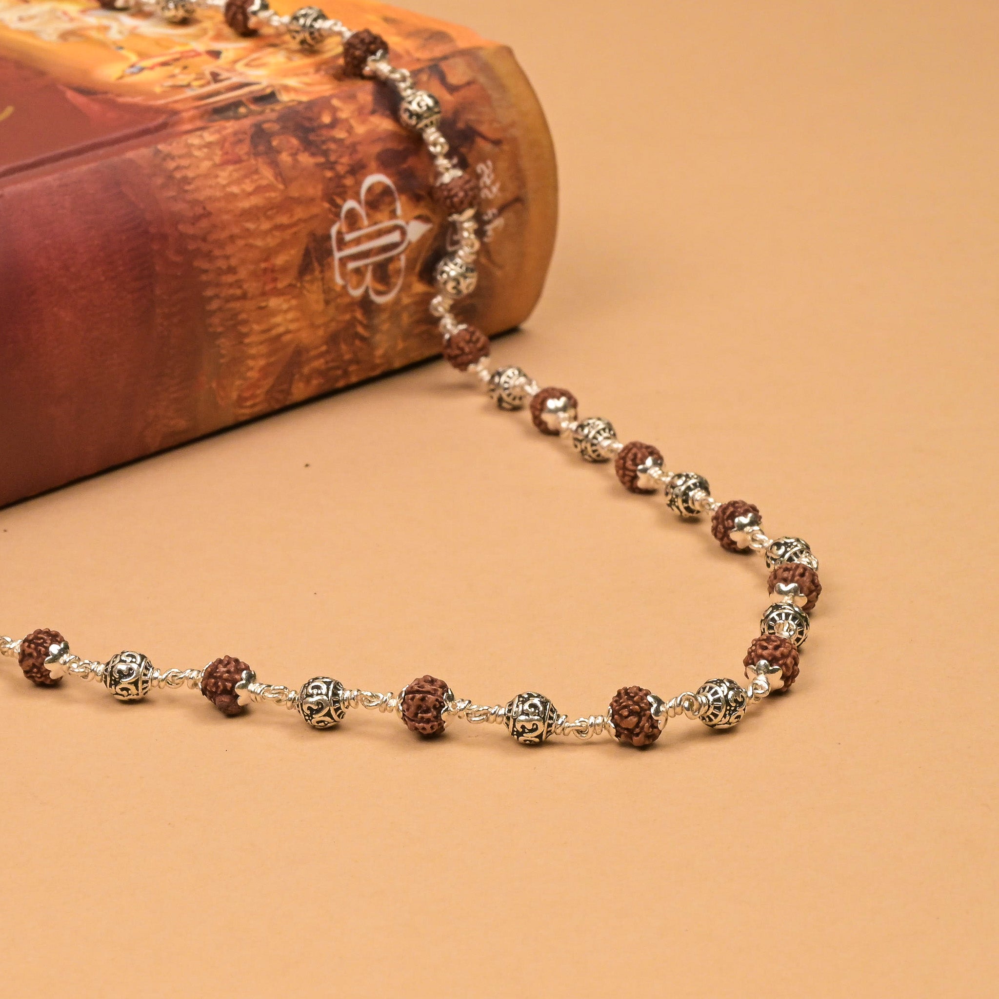 Rudraksha With Om Silver Beads Mala