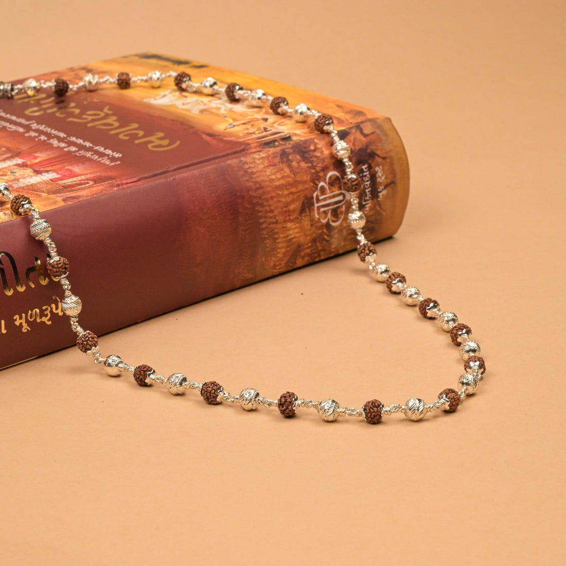 Rudraksha Mala With Designer CNC Silver Beads
