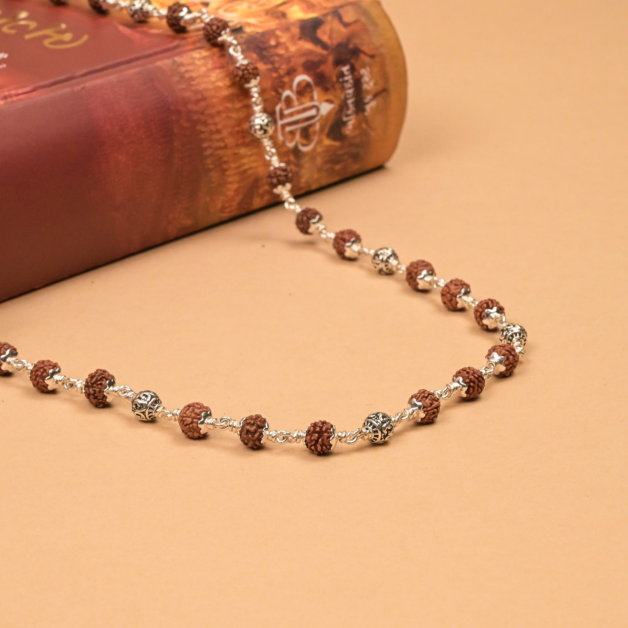 Rudraksha With Om Silver Beads Mala