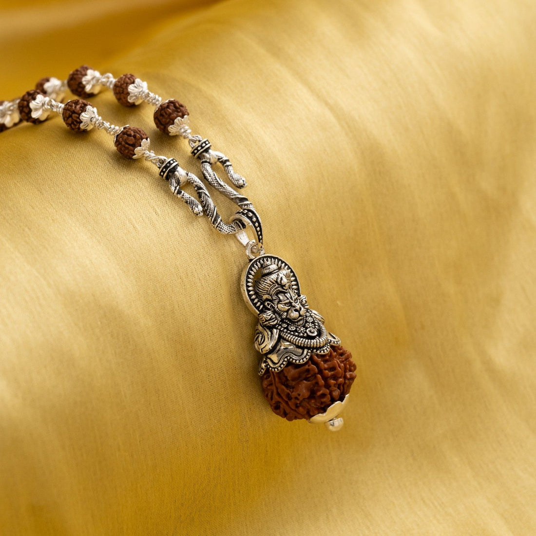 Hanumanji Silver Pendant with Rudraksha Mala