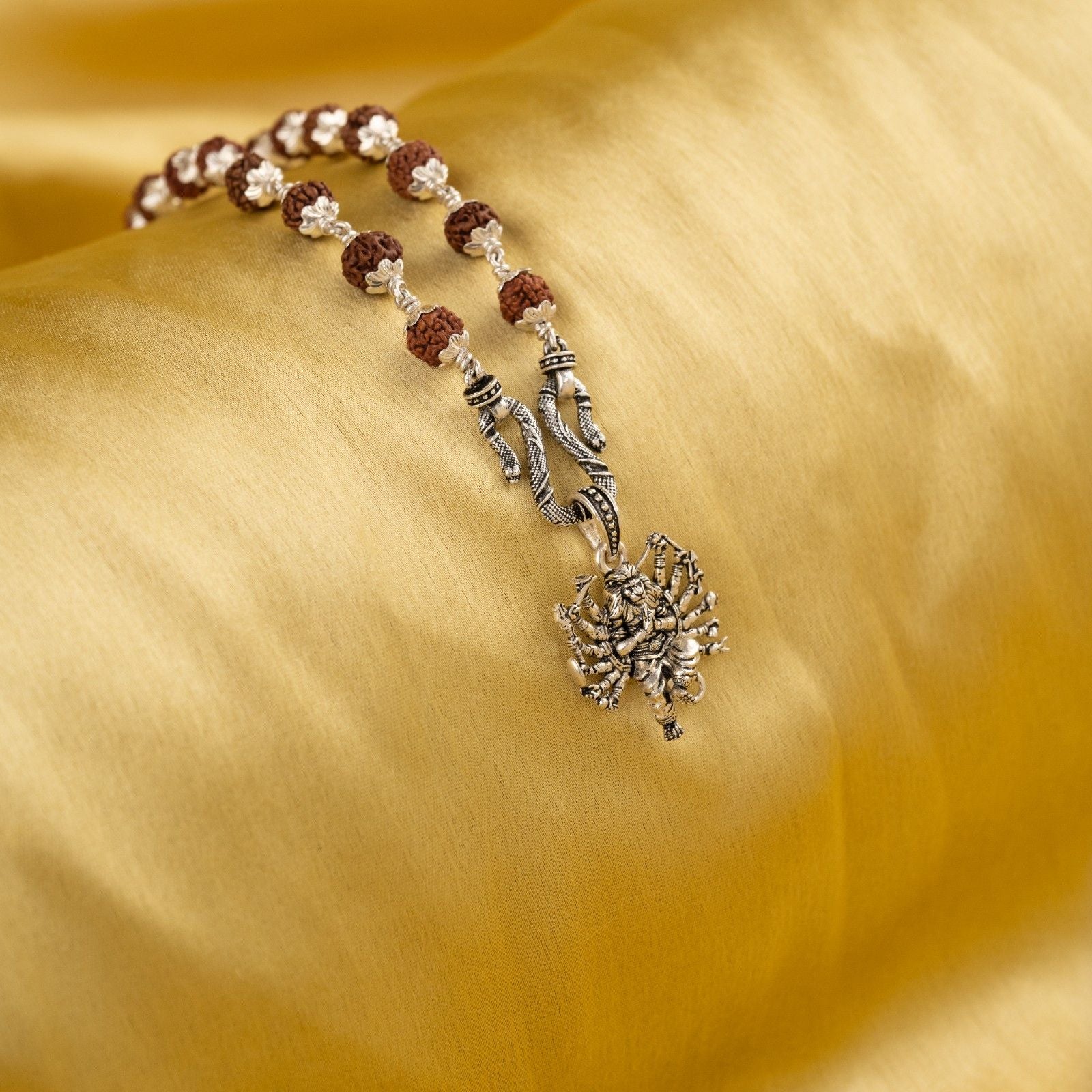 Narasimha Silver Pendant With Rudraksha Mala
