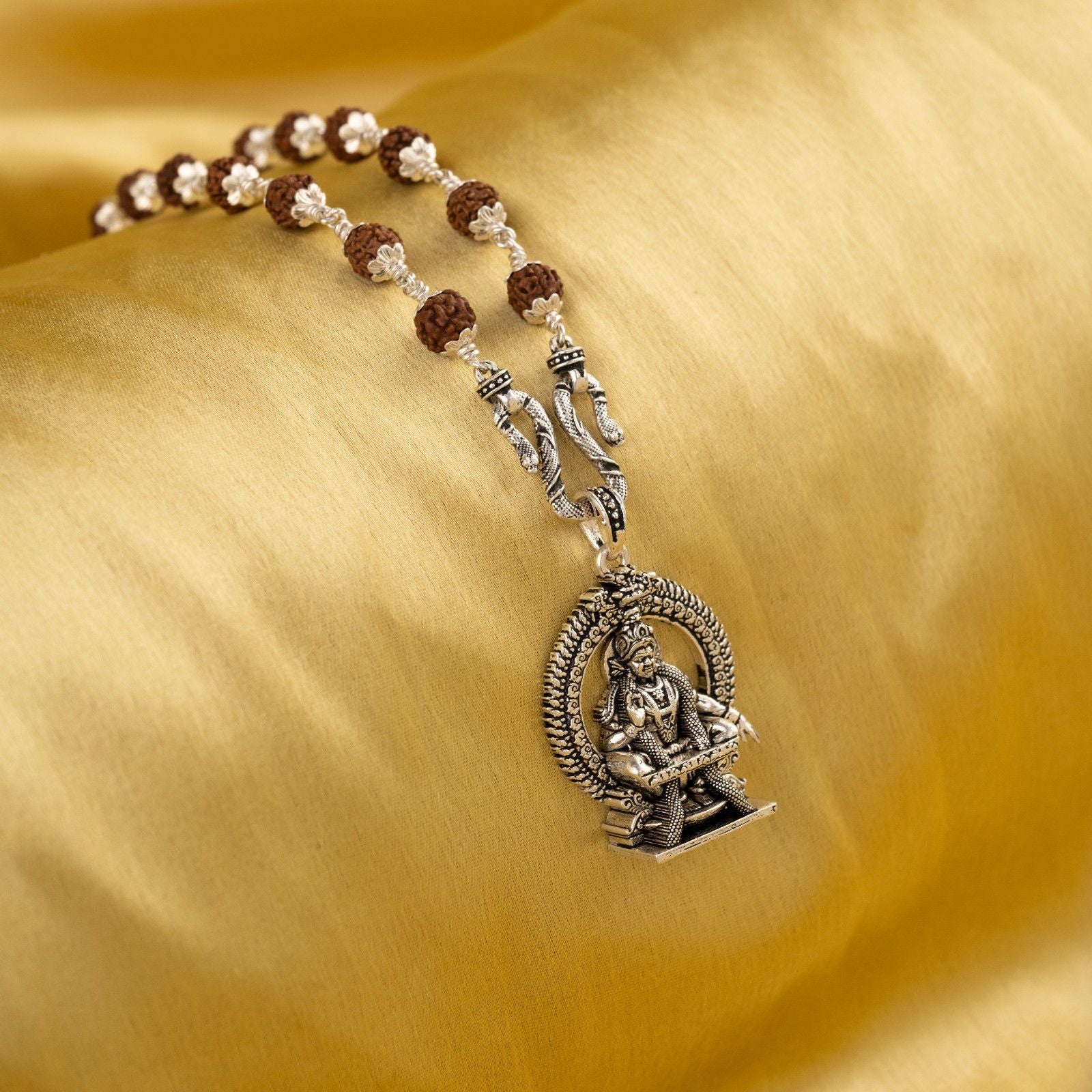 Ayyappa Swami Silver Pendant With Rudraksha Mala