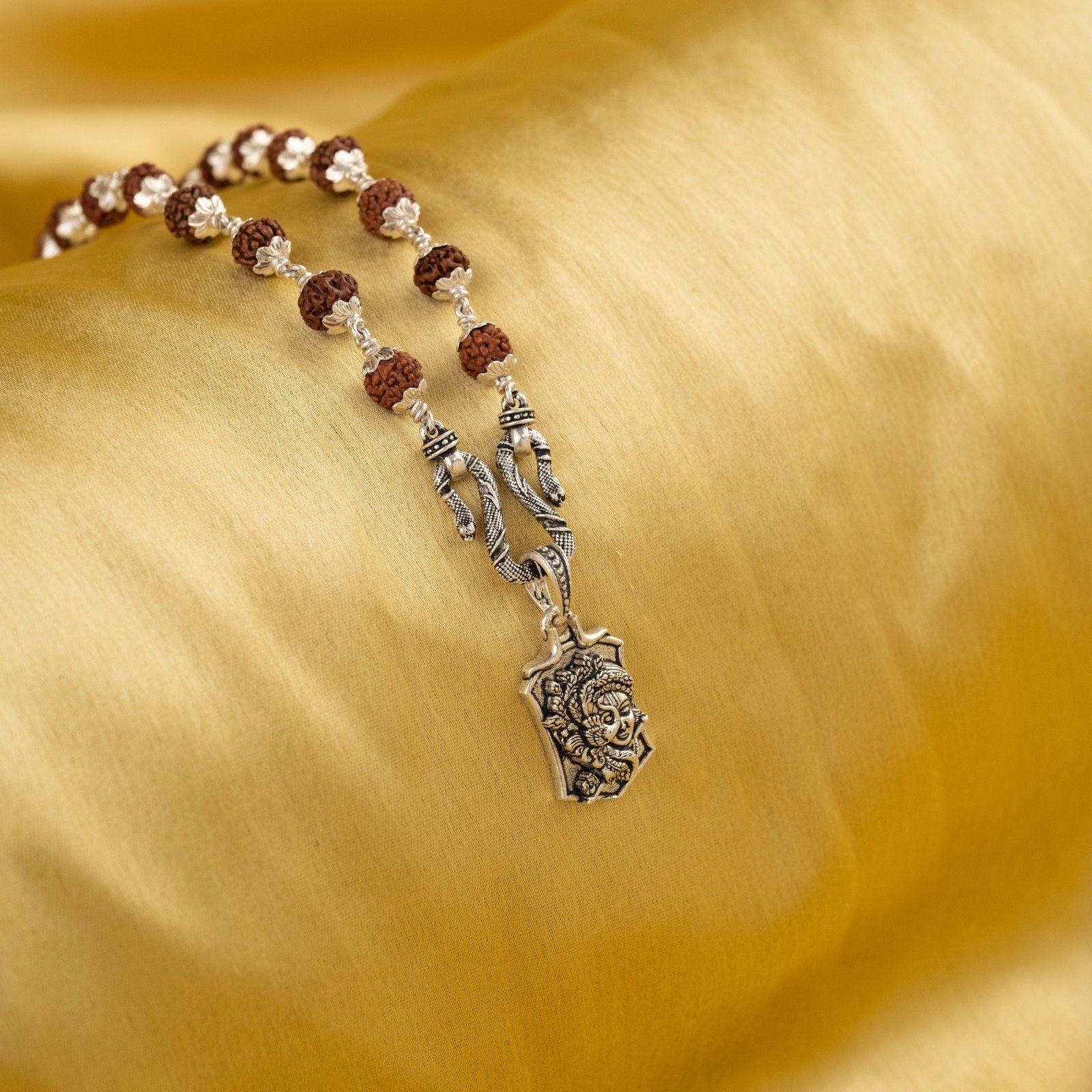 Shri Krishna Silver Pendant With Rudraksha Mala