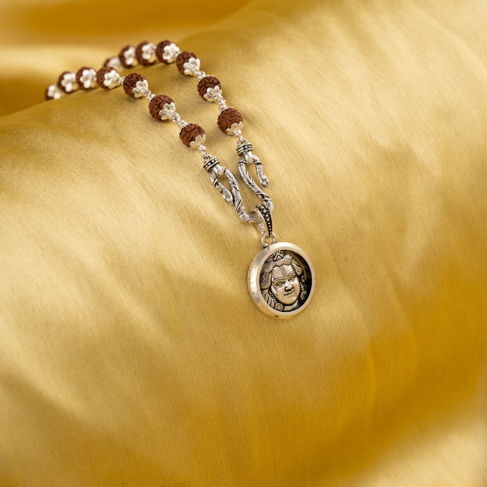 Lord Shree Ram Silver Pendant With Rudraksha Mala