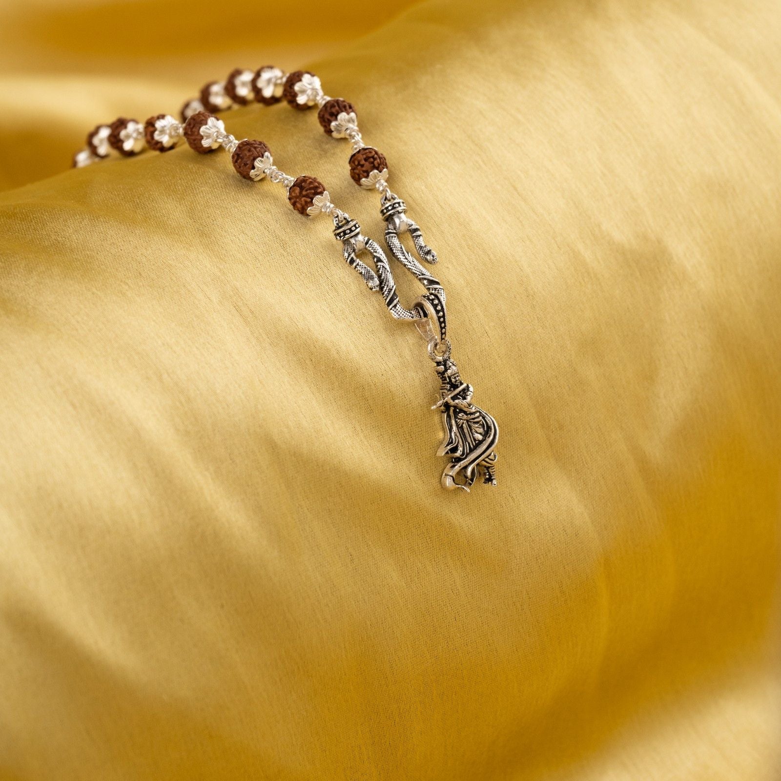Krishna Silver Pendant With Rudraksha Mala