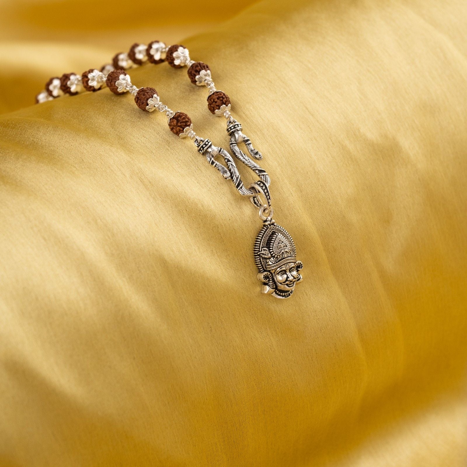 Khatu Shyam Baba Silver Pendant With Rudraksha Mala 