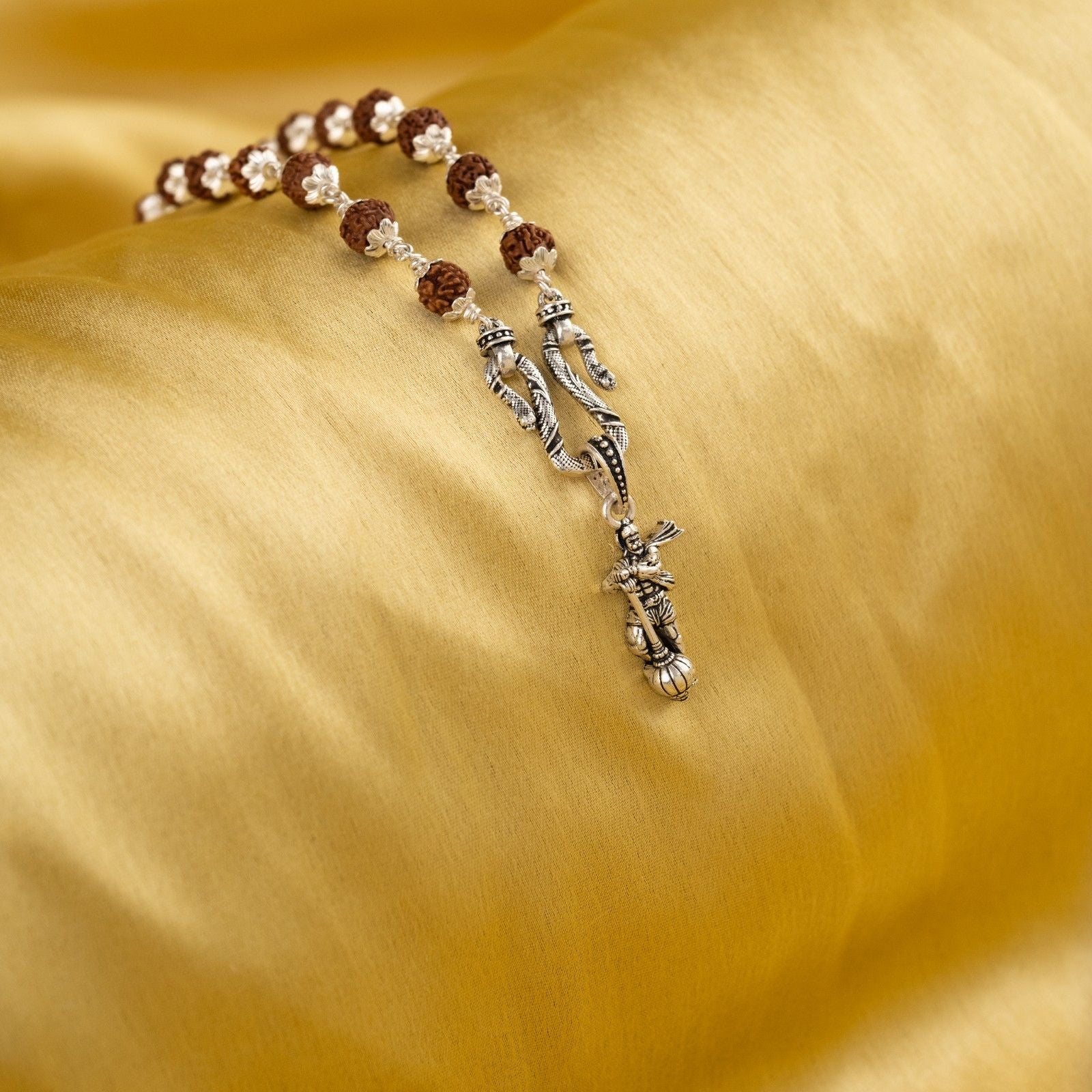 Hanuman Ji Silver Pendant With Rudraksha Mala 