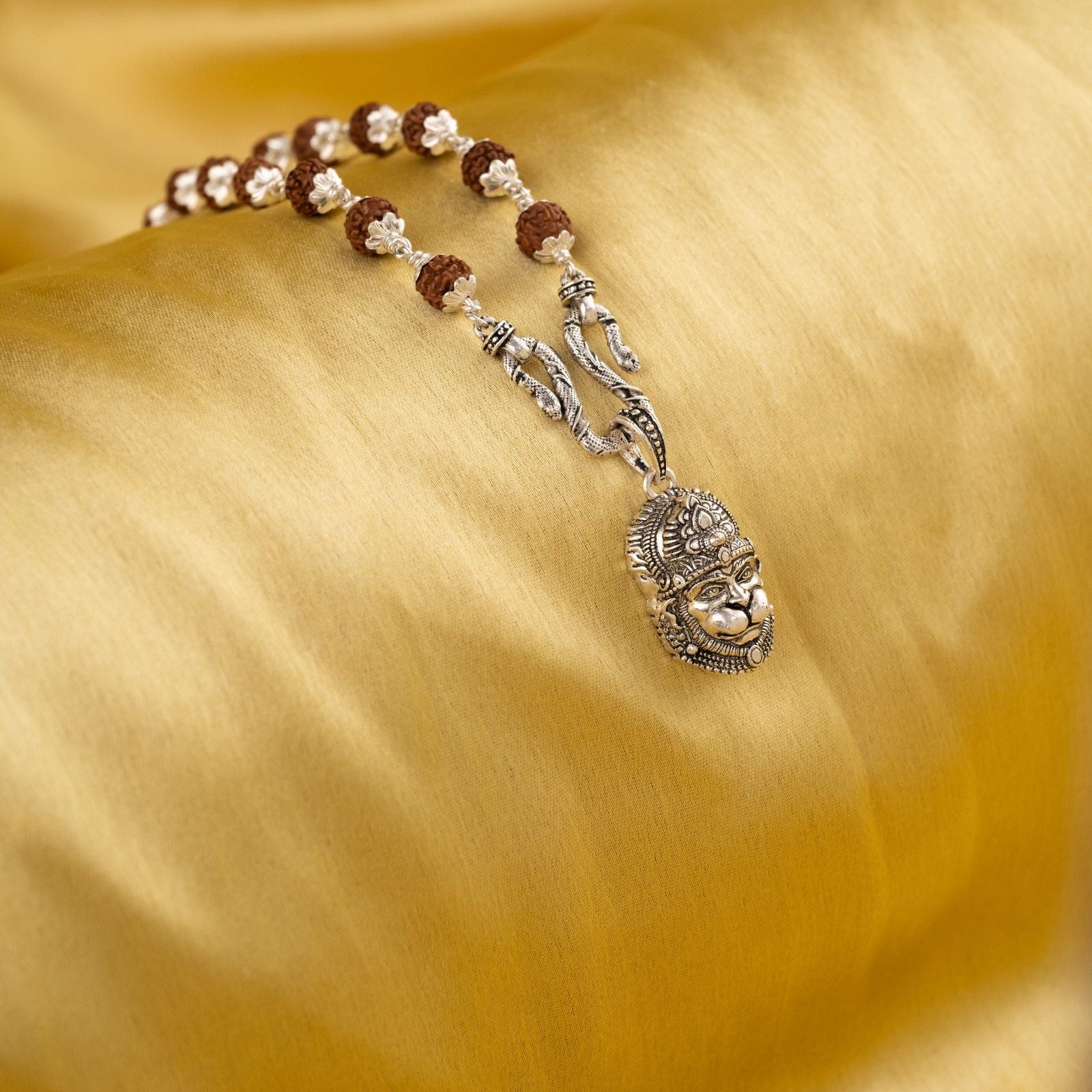 Hanuman Silver Pendant With Rudraksha Mala 