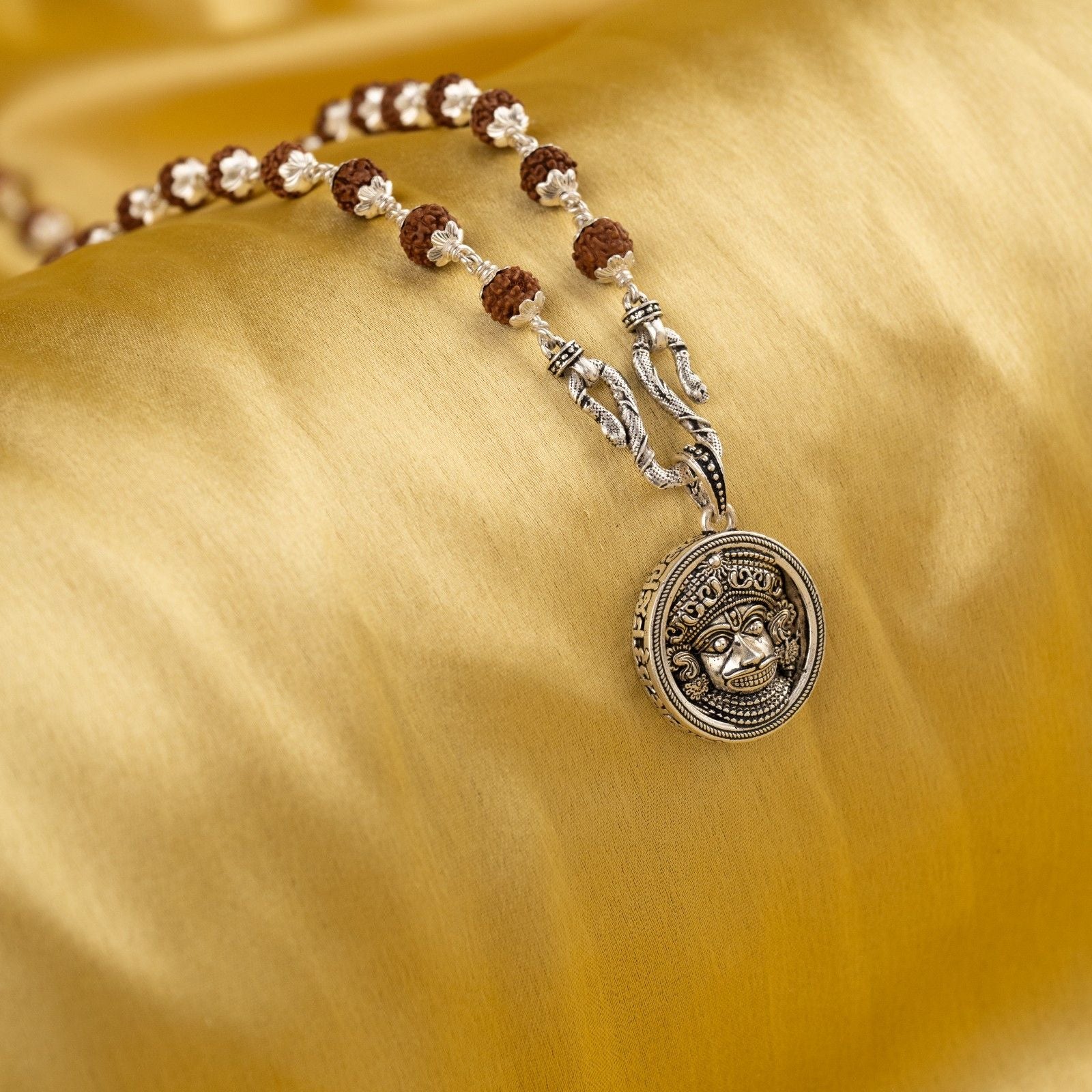 Kashtbhanjan Dev Hunuman Silver Pendant With Rudraksha Mala 