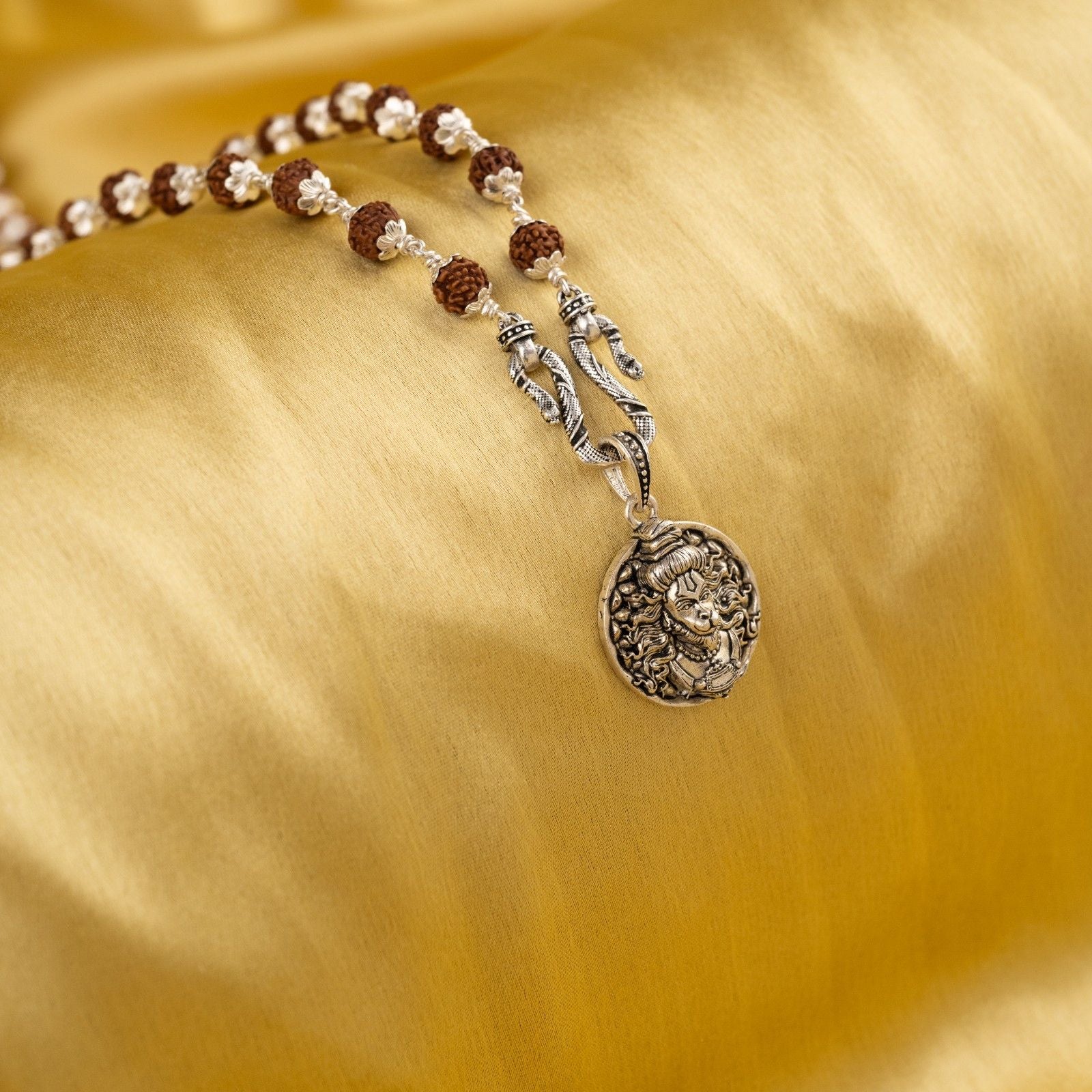 Bajrangbali Silver Pendant With Rudraksha Mala 