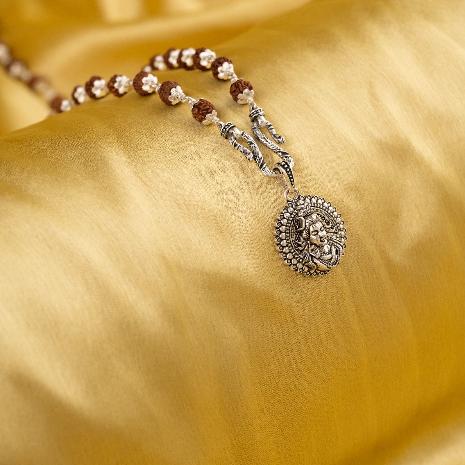 Lord Shankar Silver Pendant With Rudraksha Mala 