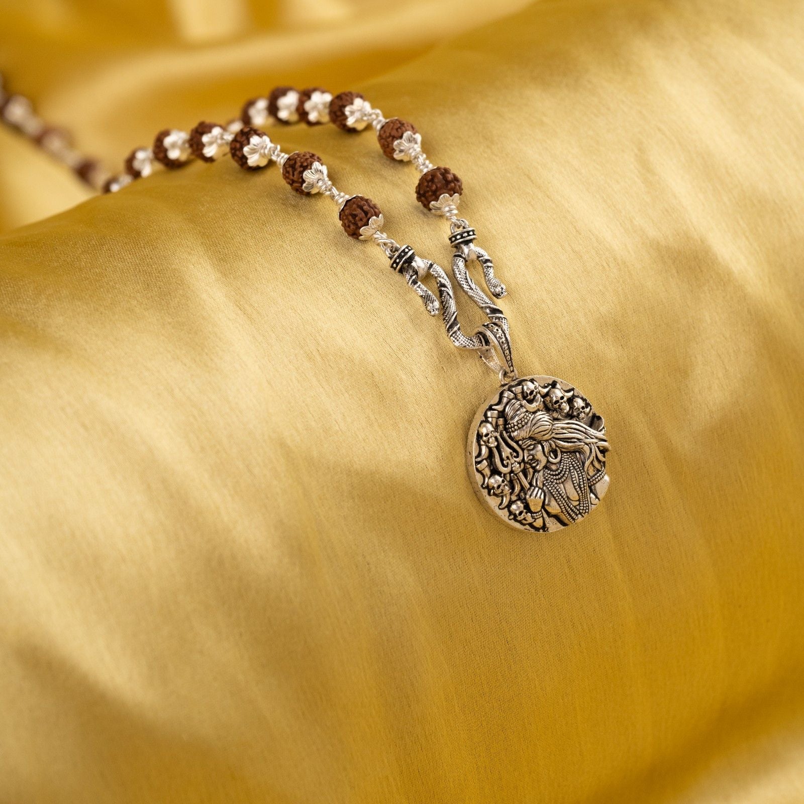 Aghori Shiva Silver Pendant With Rudraksha Mala 