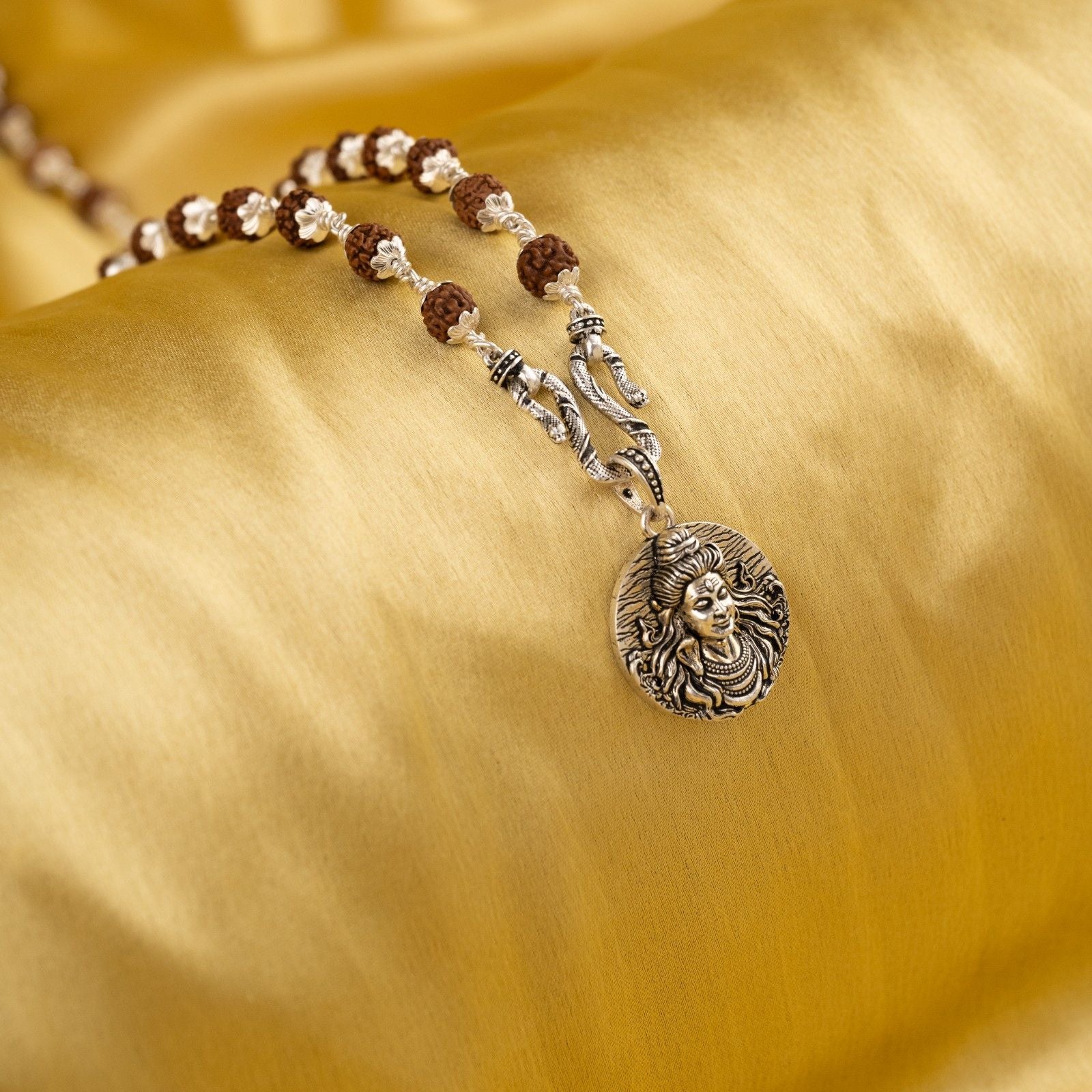 Lord Mahadev Silver Pendant With Rudraksha Mala 