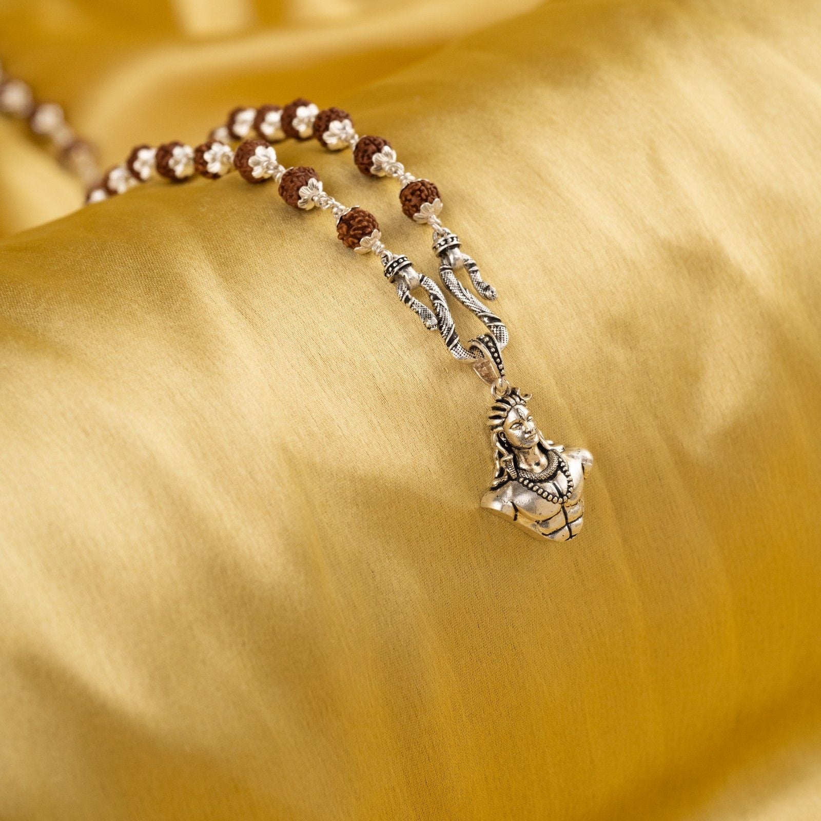 Adiyogi Silver Pendant With Rudraksha Mala 