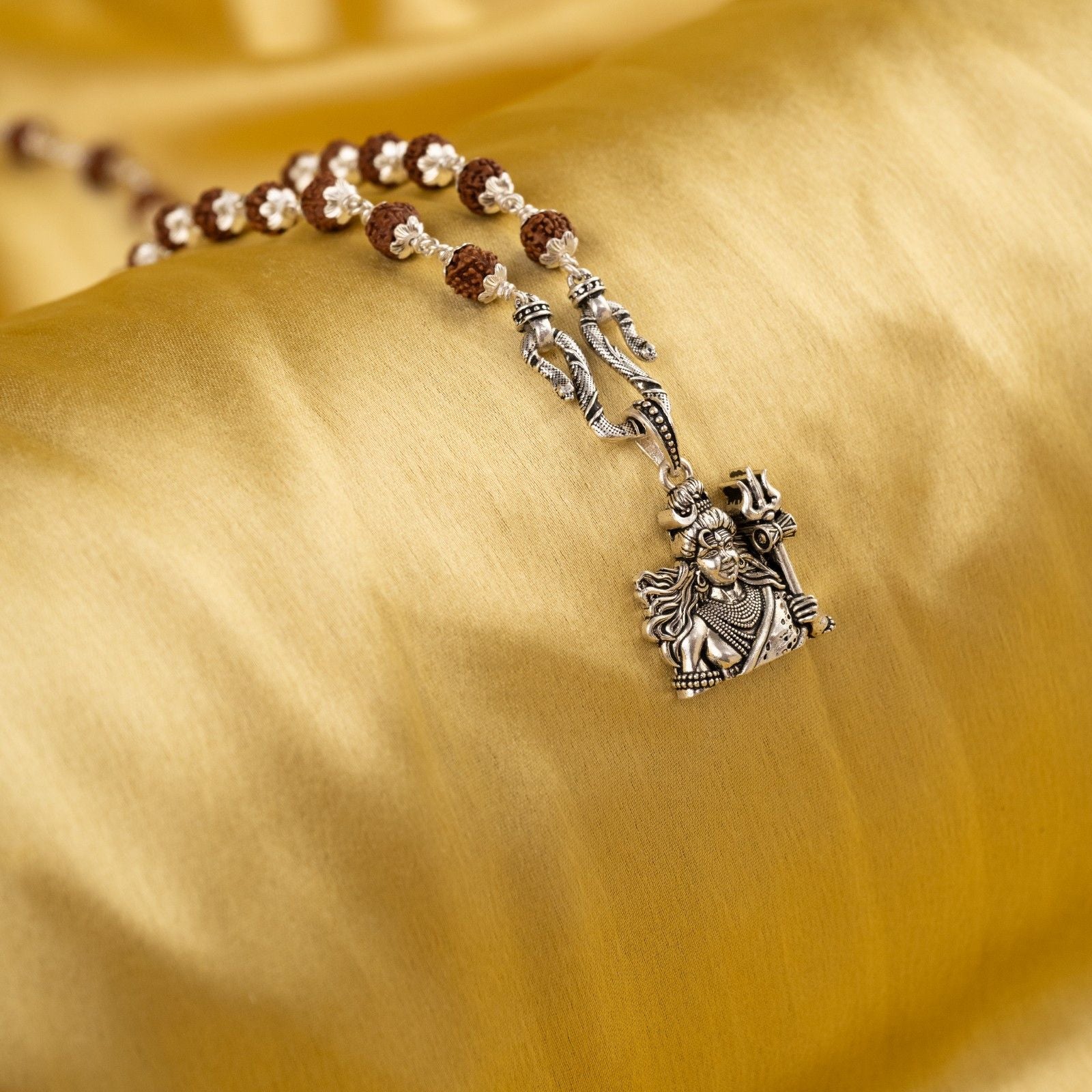 Lord Shiv Shankar Silver Pendant With Rudraksha Mala 