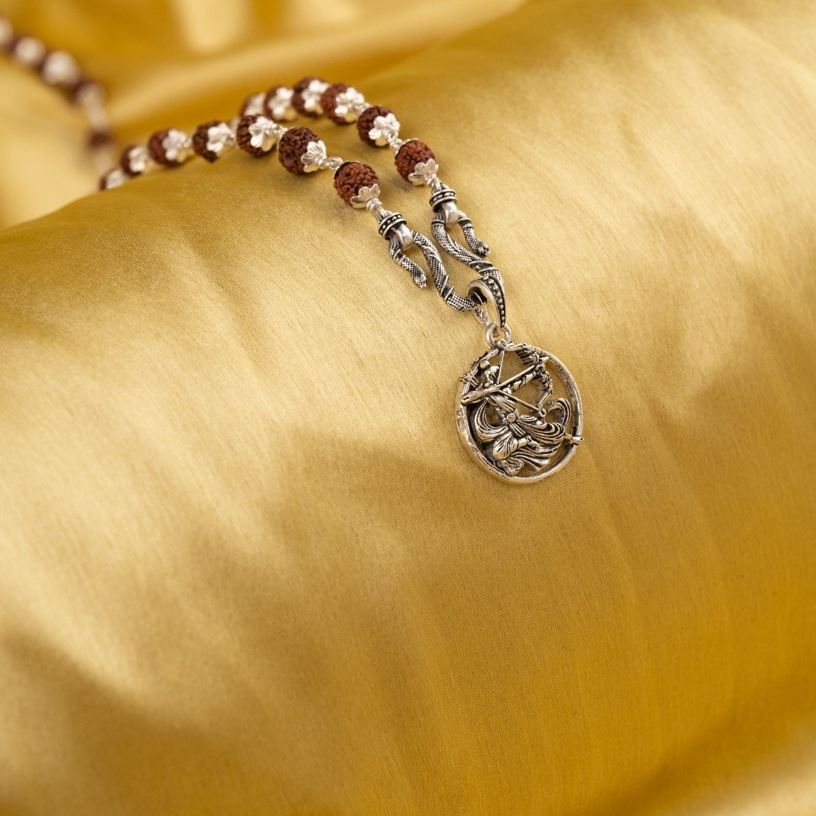 Ram Dhanush Silver Pendant With Rudraksha Mala 