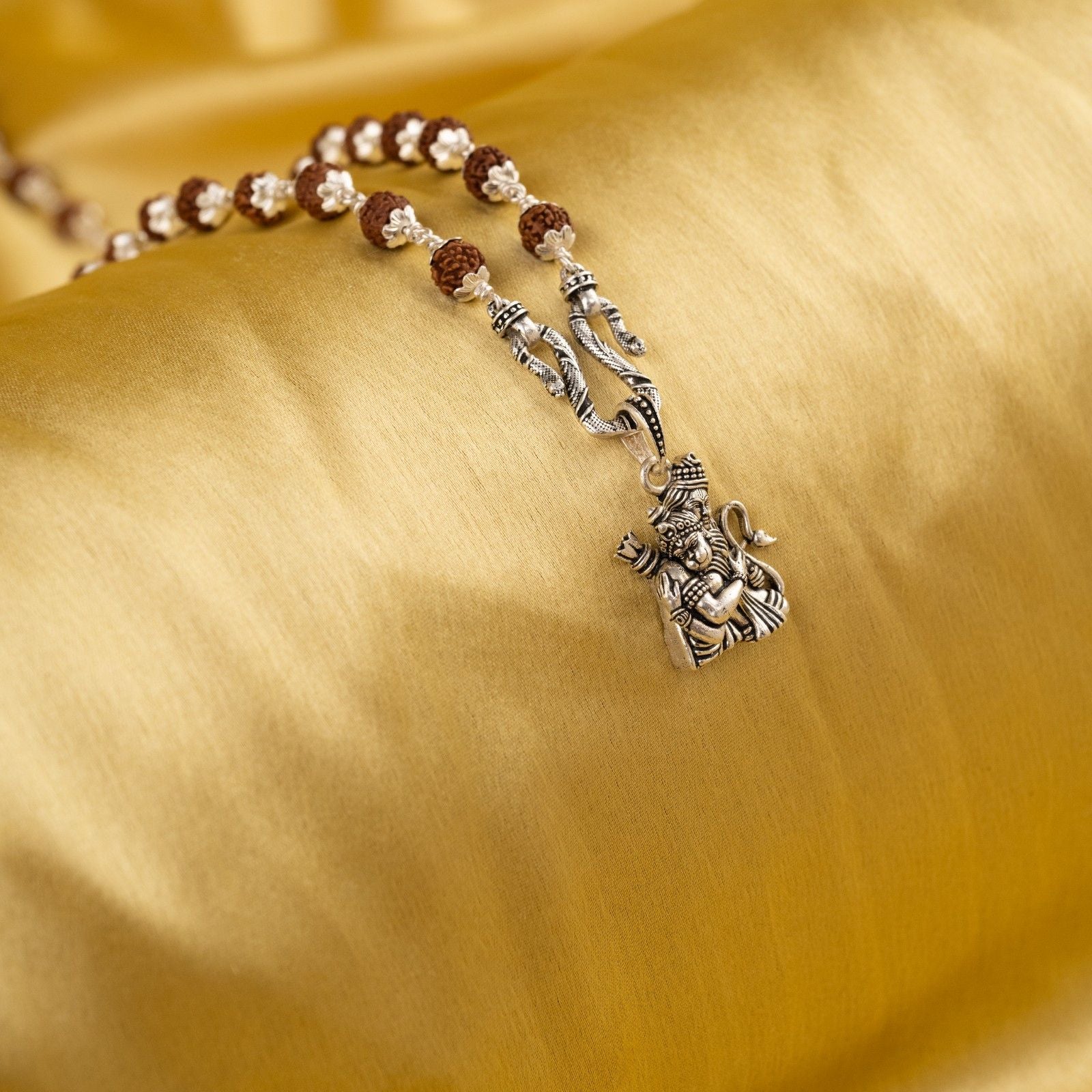 Shree Ram Hanuman Silver Pendant With Rudraksha Mala 