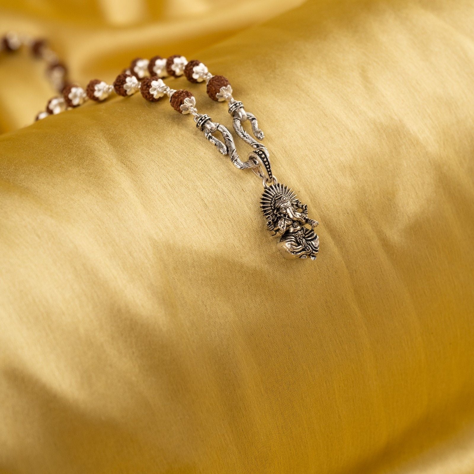 God Ganesha silver pendant With Rudraksha Mala 