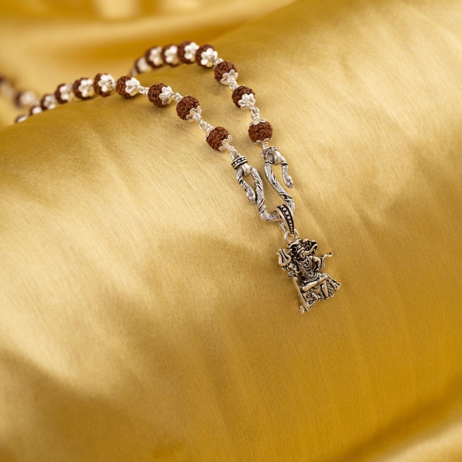 Shiv Shankar Silver Pendant With Rudraksha Mala 