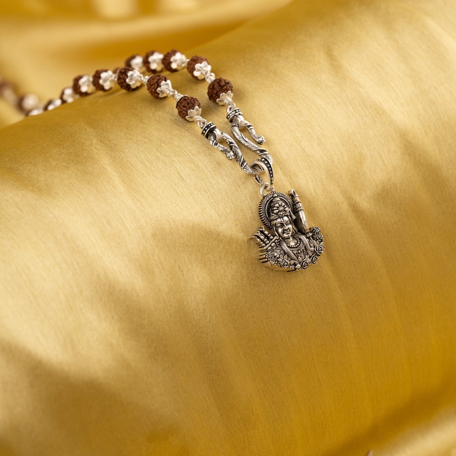 Ram Silver Pendant With Rudraksha Mala 