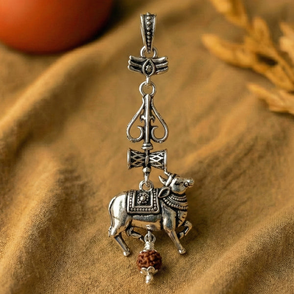 Nandi Trishul Silver Pendant