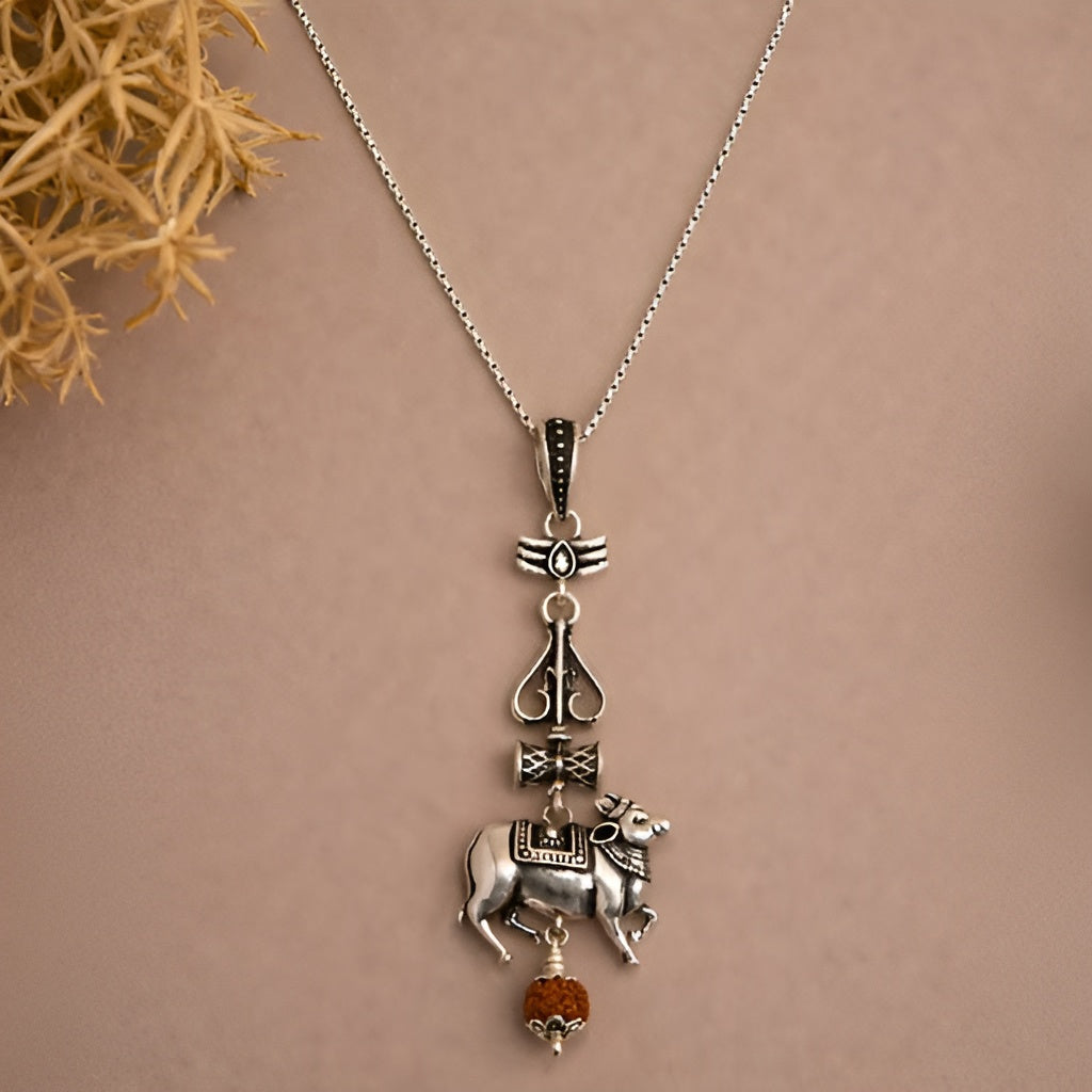 Nandi Trishul Silver Pendant