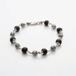 Karungali With Round Om Beads Silver Bracelet