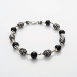 Karungali With Oval Om Beads Silver Bracelet