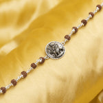 Rudraksha With Ambe Maa on Round Silver Broach Bracelet