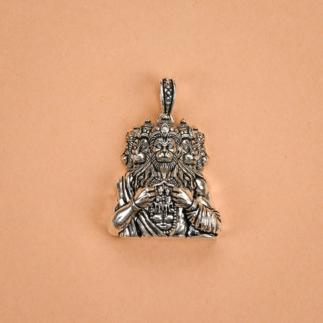 Five Face Hanuman Ji Silver Pendant