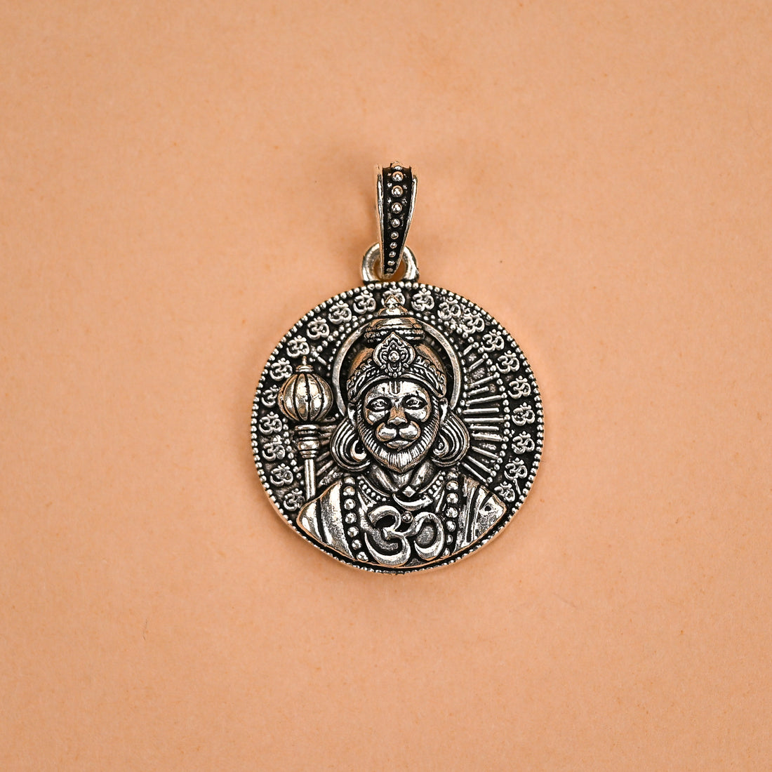 Lord Pawanputra Hanuman Gada Om Silver Pendant