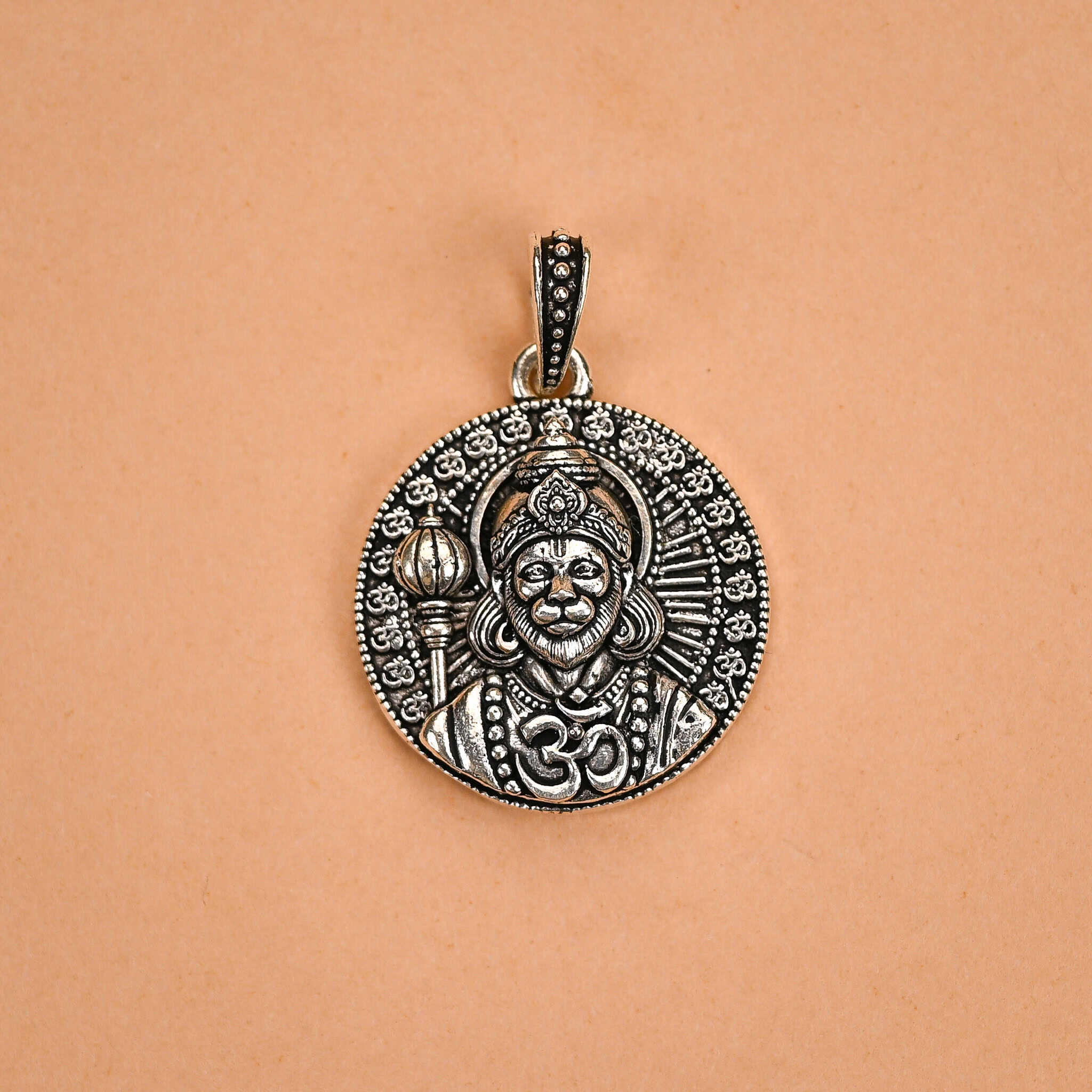 Hanuman ji Om Silver Pendant