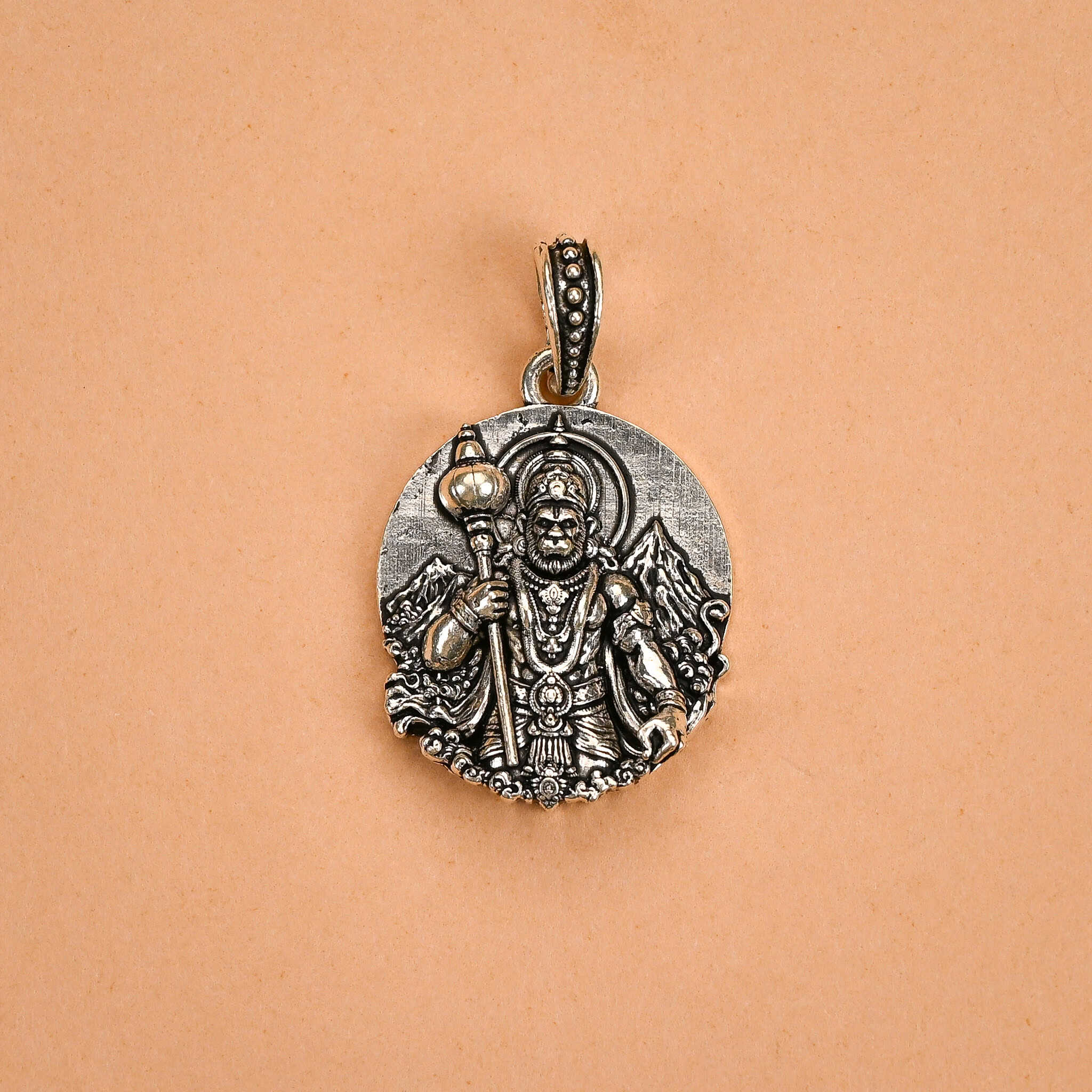 Mahabali Standing Lord Hanuman  Silver Pendant 
