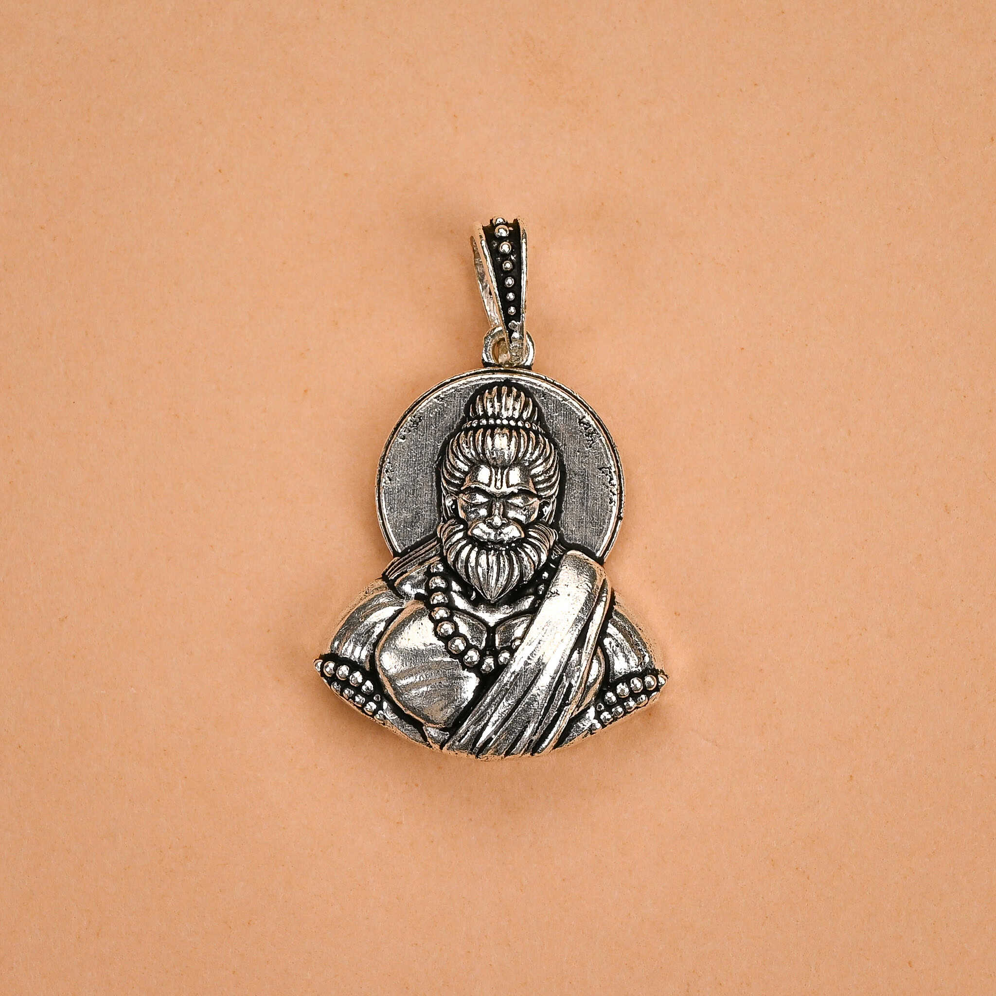 Peaceful Lord Hanuman Ji Silver Pendant
